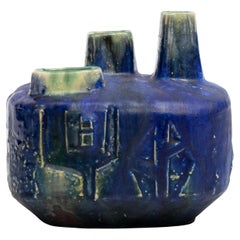Brutalist Blue Green Vase by. Helmut Friedrich Schäffenacker, 1970s, Germany
