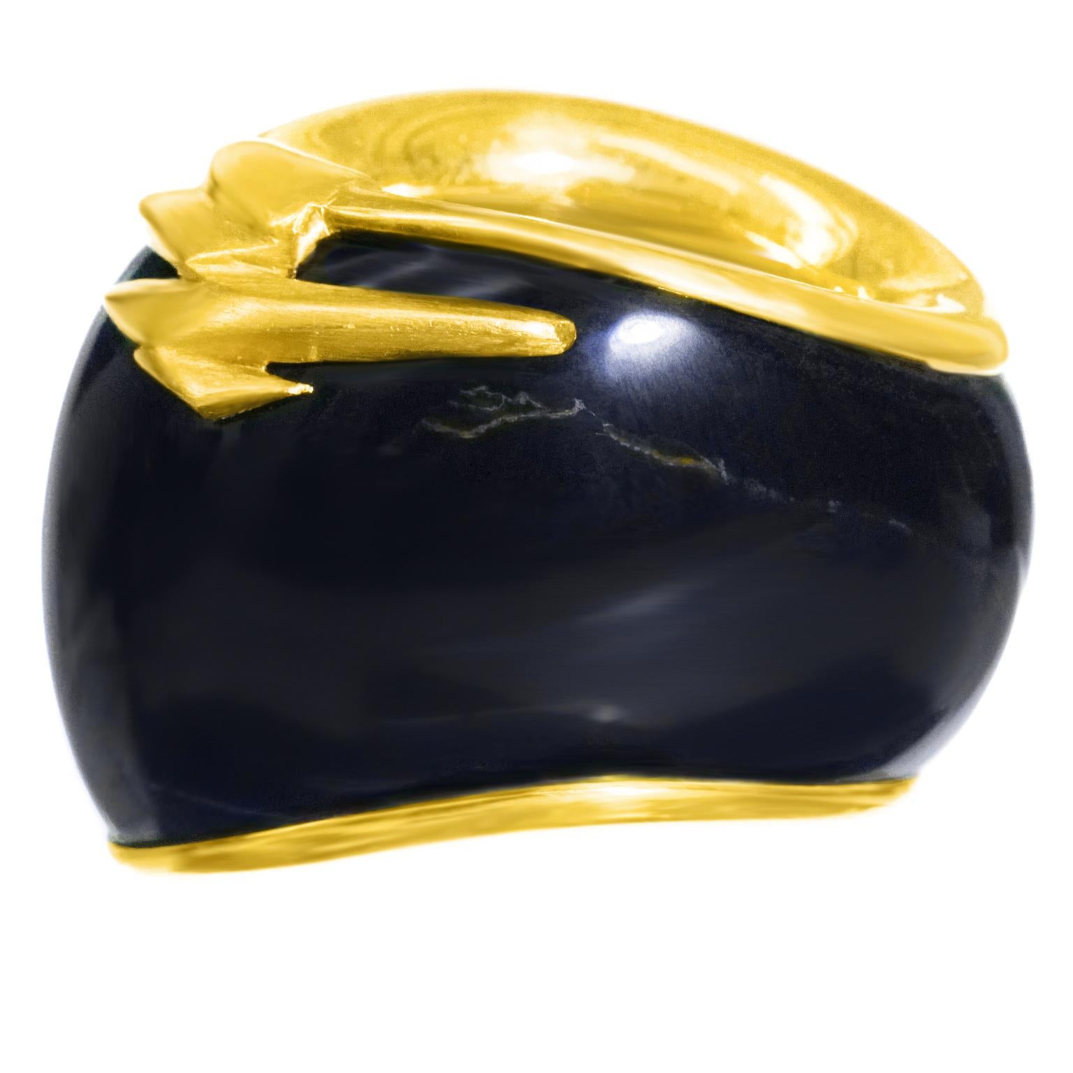 Women's or Men's Brutalist Blue Labradorite and Gold Ring