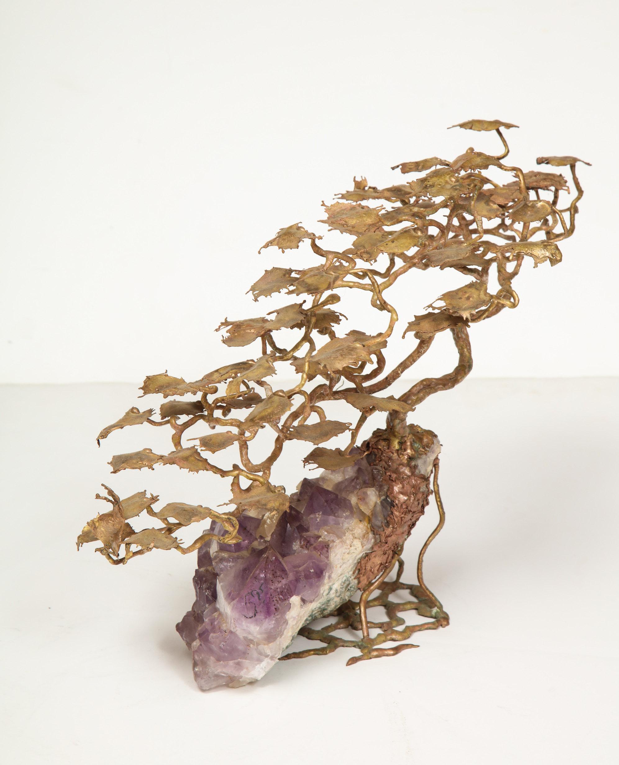 Brutalist Bonsai Brass and Amethyst Sculpture In Good Condition In New York, NY