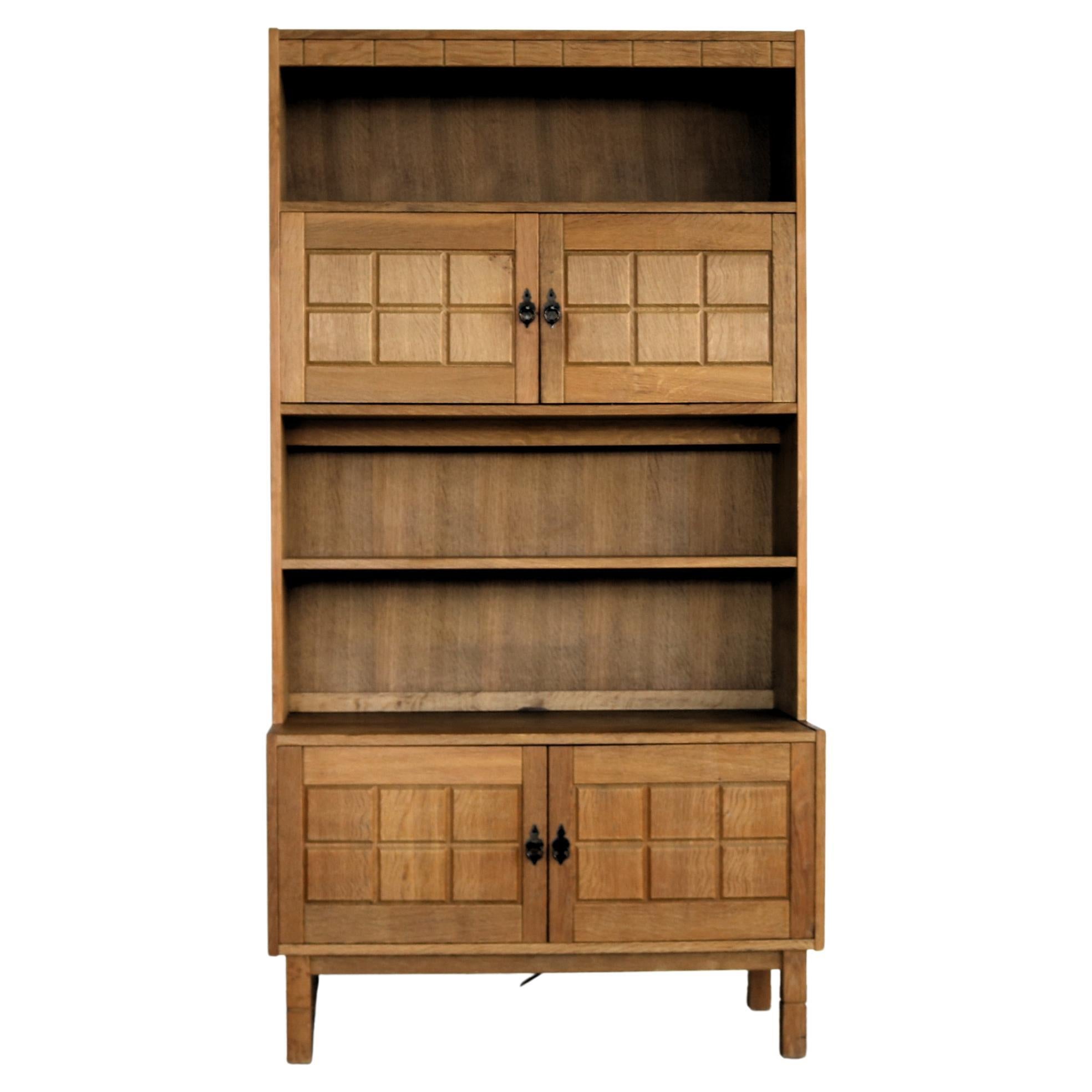 brutalist bookcase  wall cabinet  oak  1960s  Danish