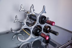 Brutalist bottle rack by Art3, brass and aluminum, Spain, 1980