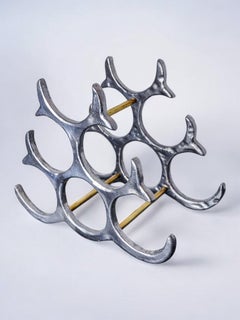 Brutalist bottle rack by Art3, brass and aluminum, Spain, 1980