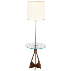 Brutalist Brasilia Style Mid Century Walnut Floor Lamp with Glass Table