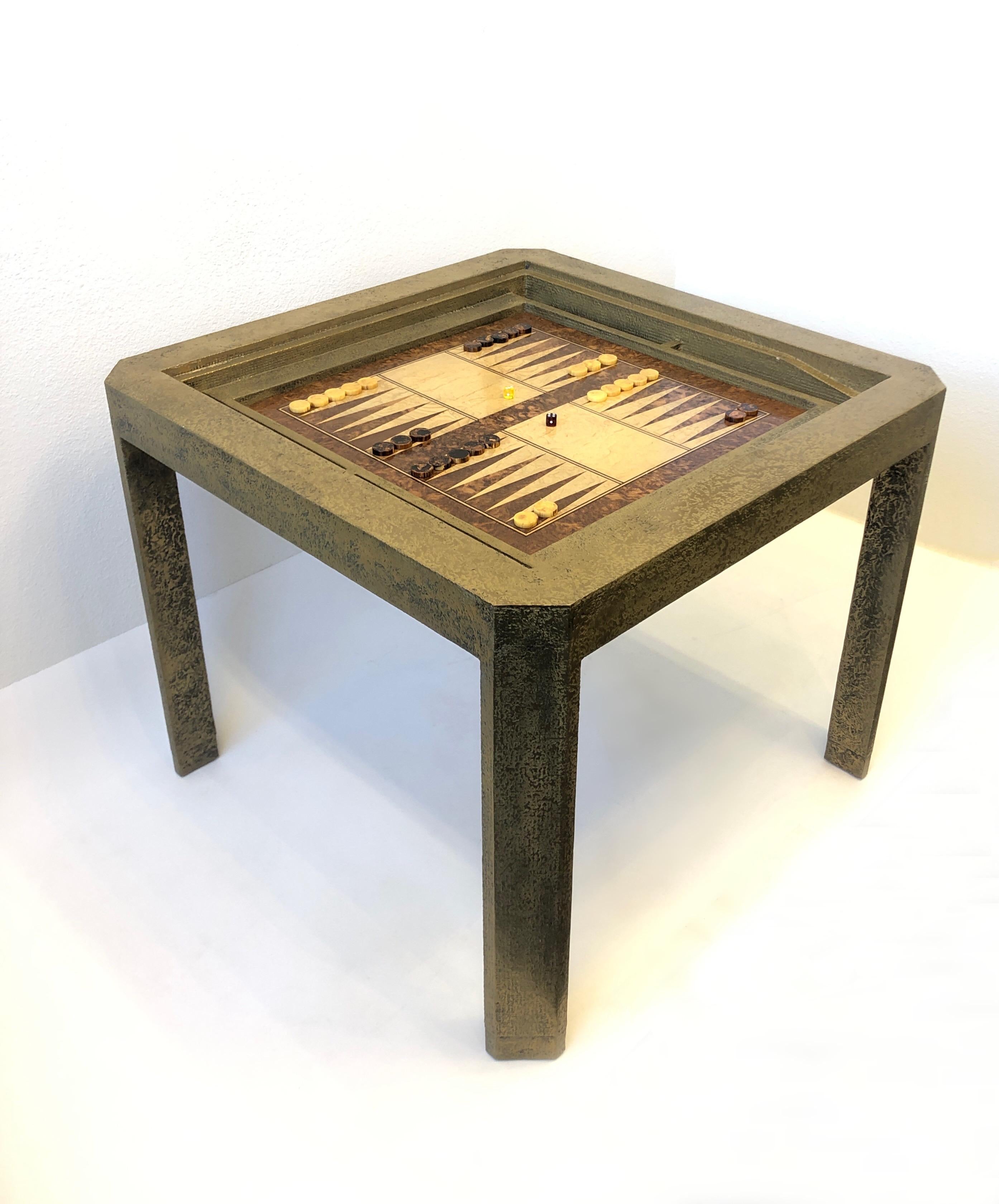 Brutalist Brass and Burlwood Game Table by Steve Chase 3