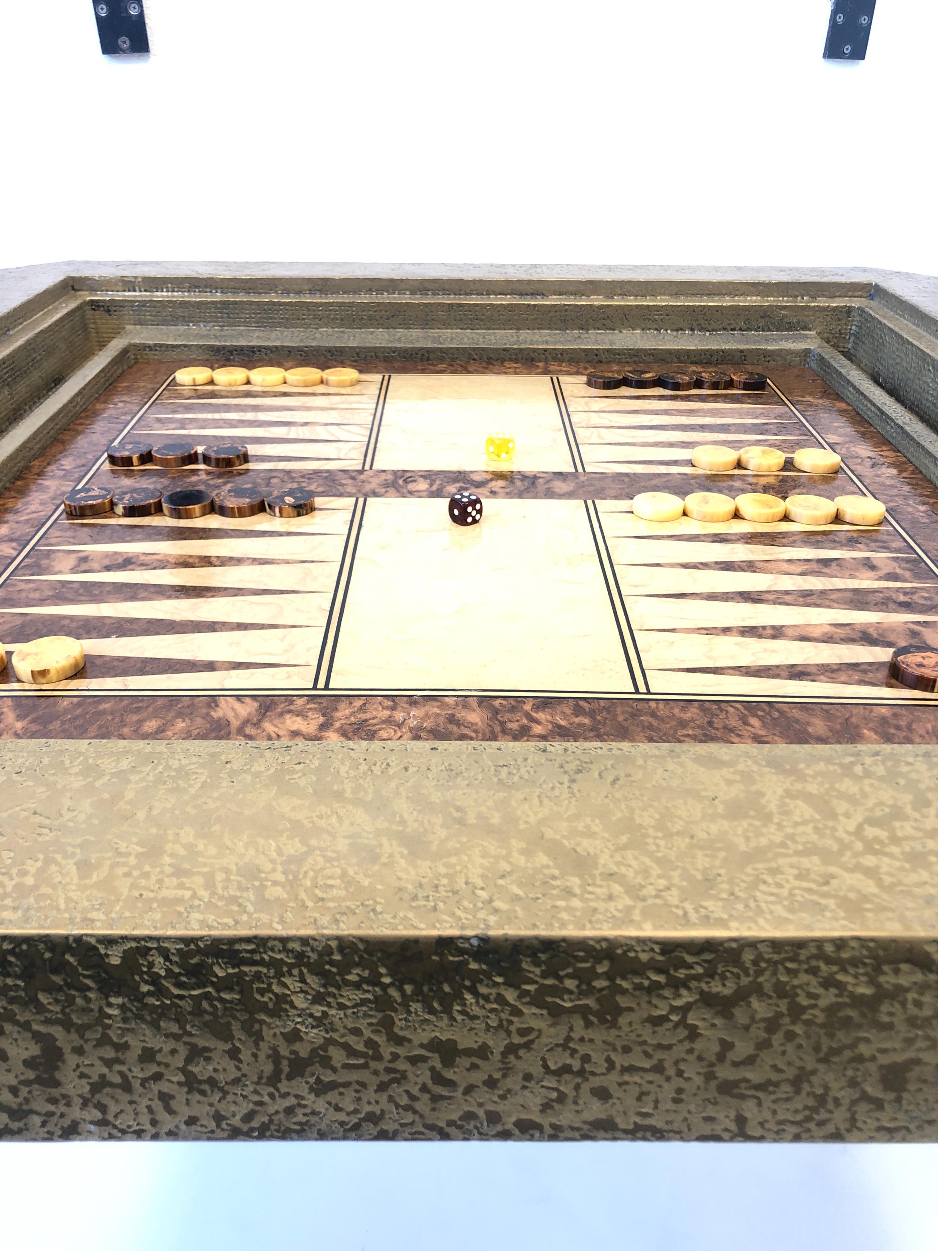 American Brutalist Brass and Burlwood Game Table by Steve Chase