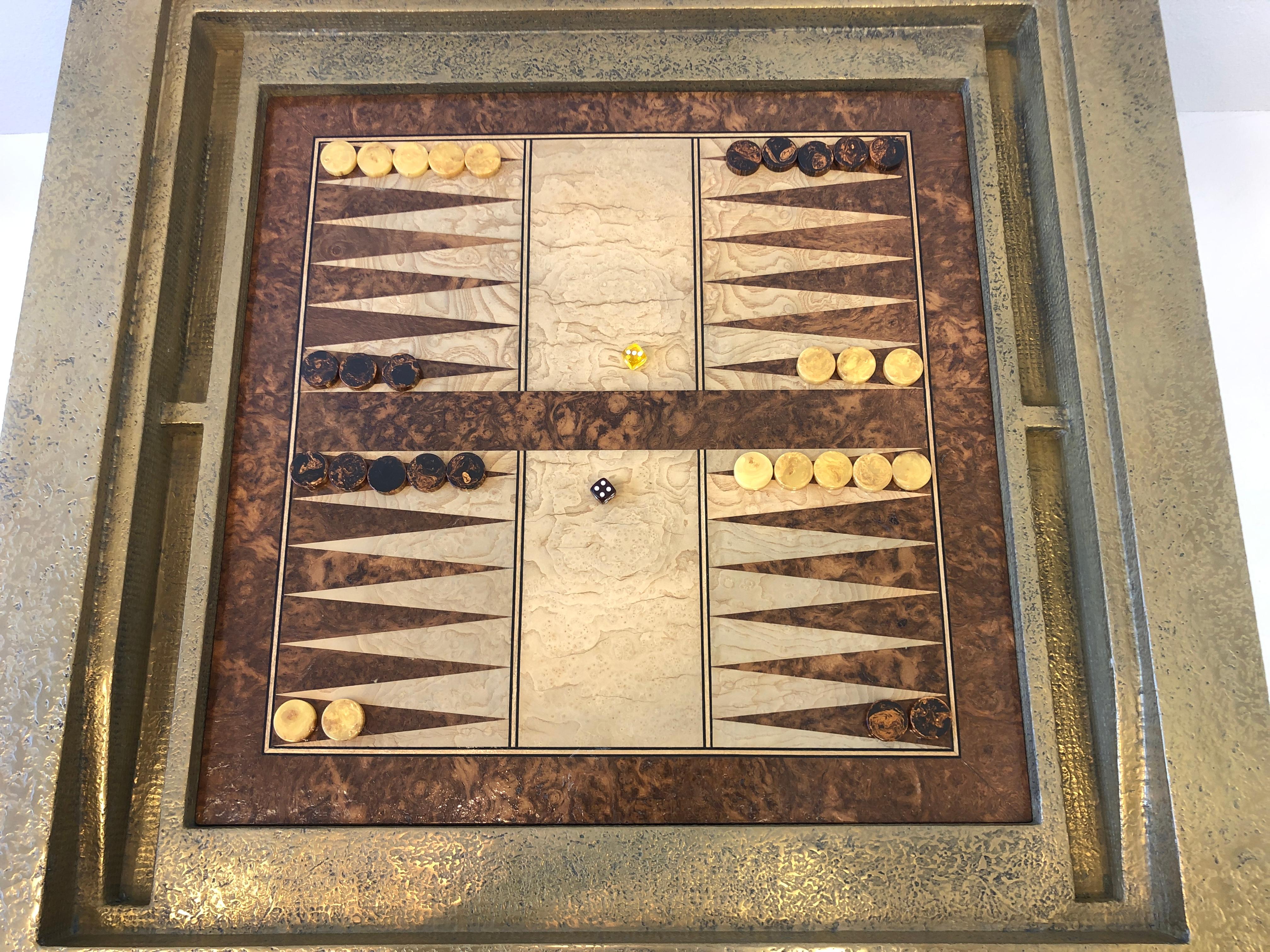 Brutalist Brass and Burlwood Game Table by Steve Chase In Good Condition In Palm Springs, CA
