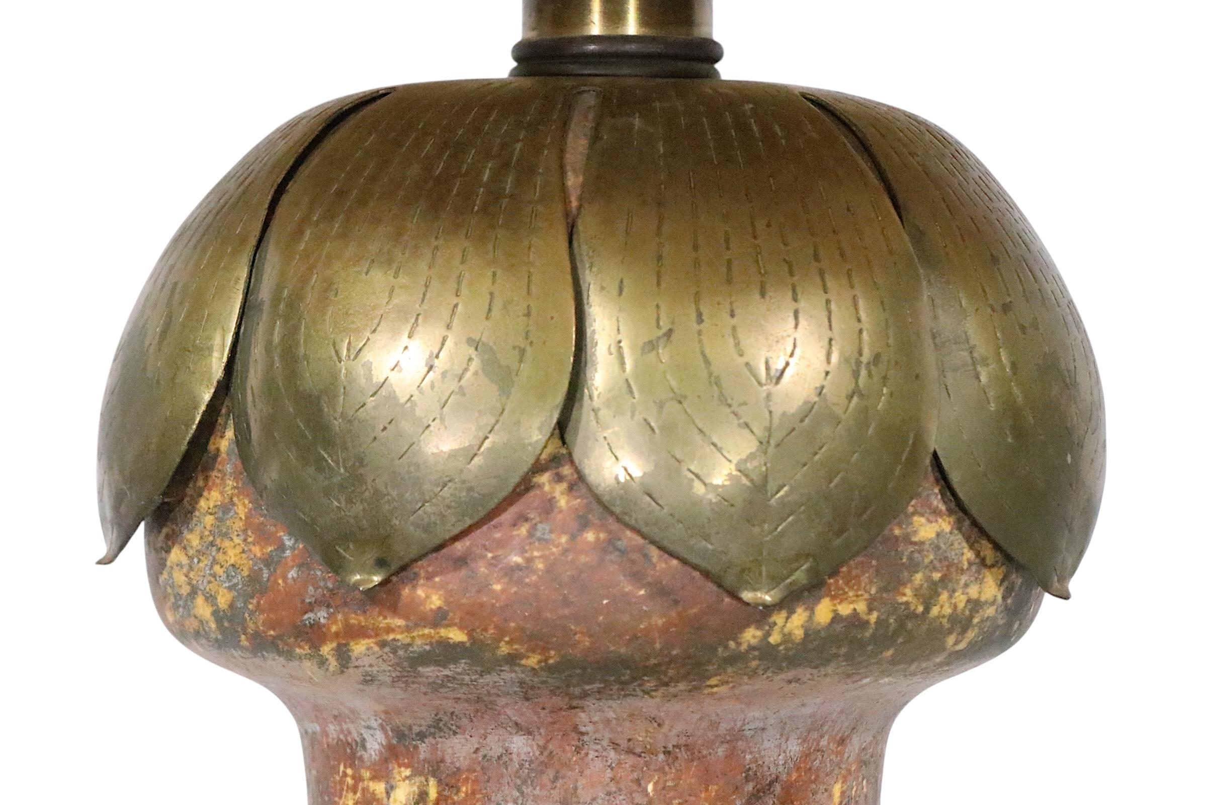 Brutalist Brass and Ceramic Table Lamp c. 1970's For Sale 8