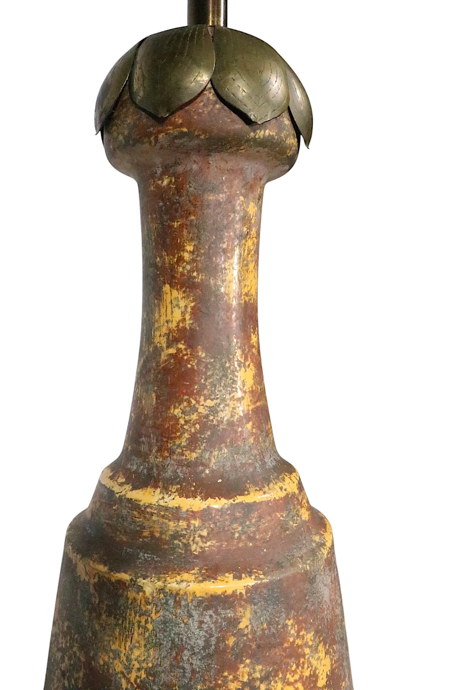 Brutalist Brass and Ceramic Table Lamp c. 1970's For Sale 13