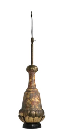 Brutalist Brass and Ceramic Table Lamp c. 1970's