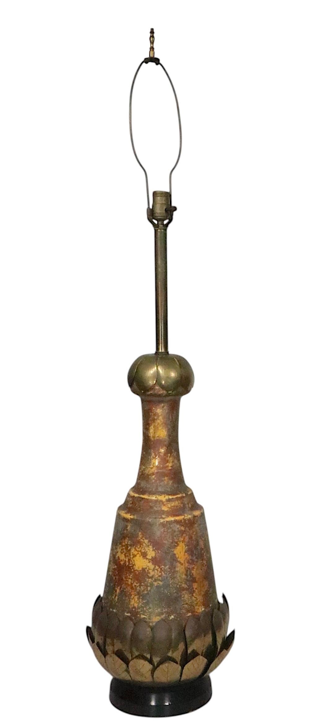 American Brutalist Brass and Ceramic Table Lamp c. 1970's For Sale