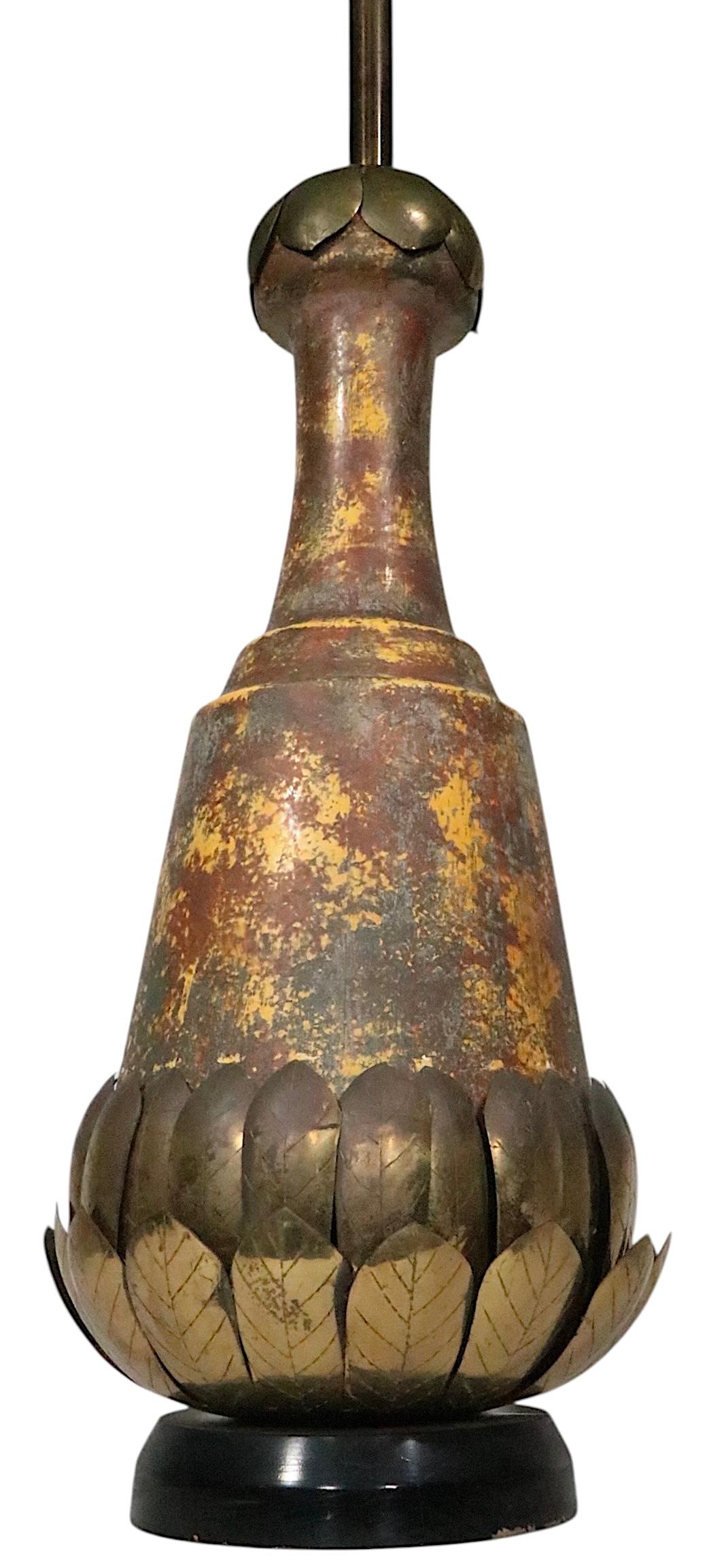 20th Century Brutalist Brass and Ceramic Table Lamp c. 1970's For Sale