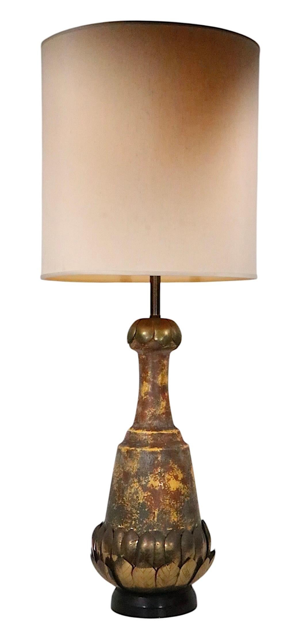 Brutalist Brass and Ceramic Table Lamp c. 1970's For Sale 2
