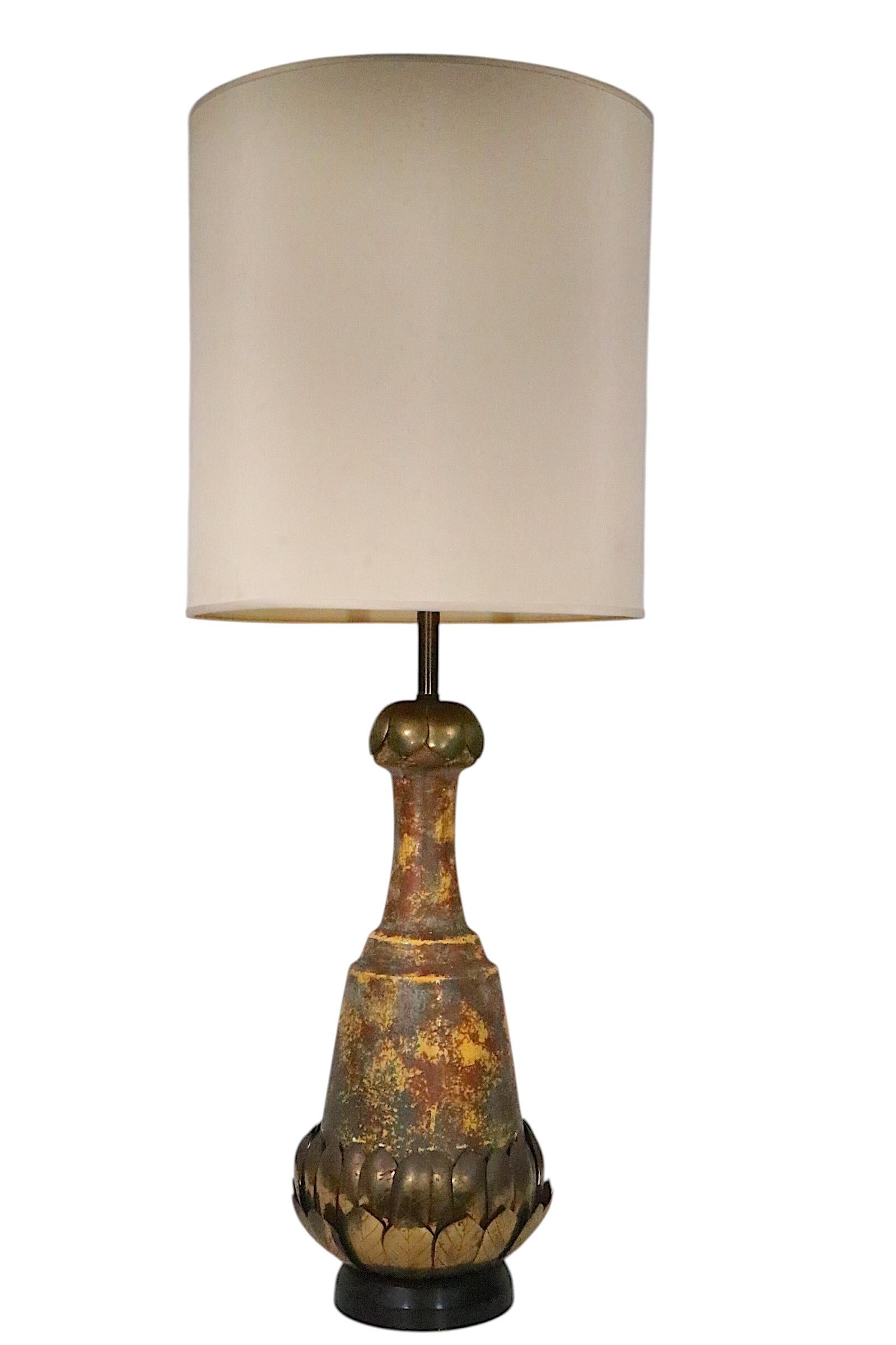 Brutalist Brass and Ceramic Table Lamp c. 1970's For Sale 4