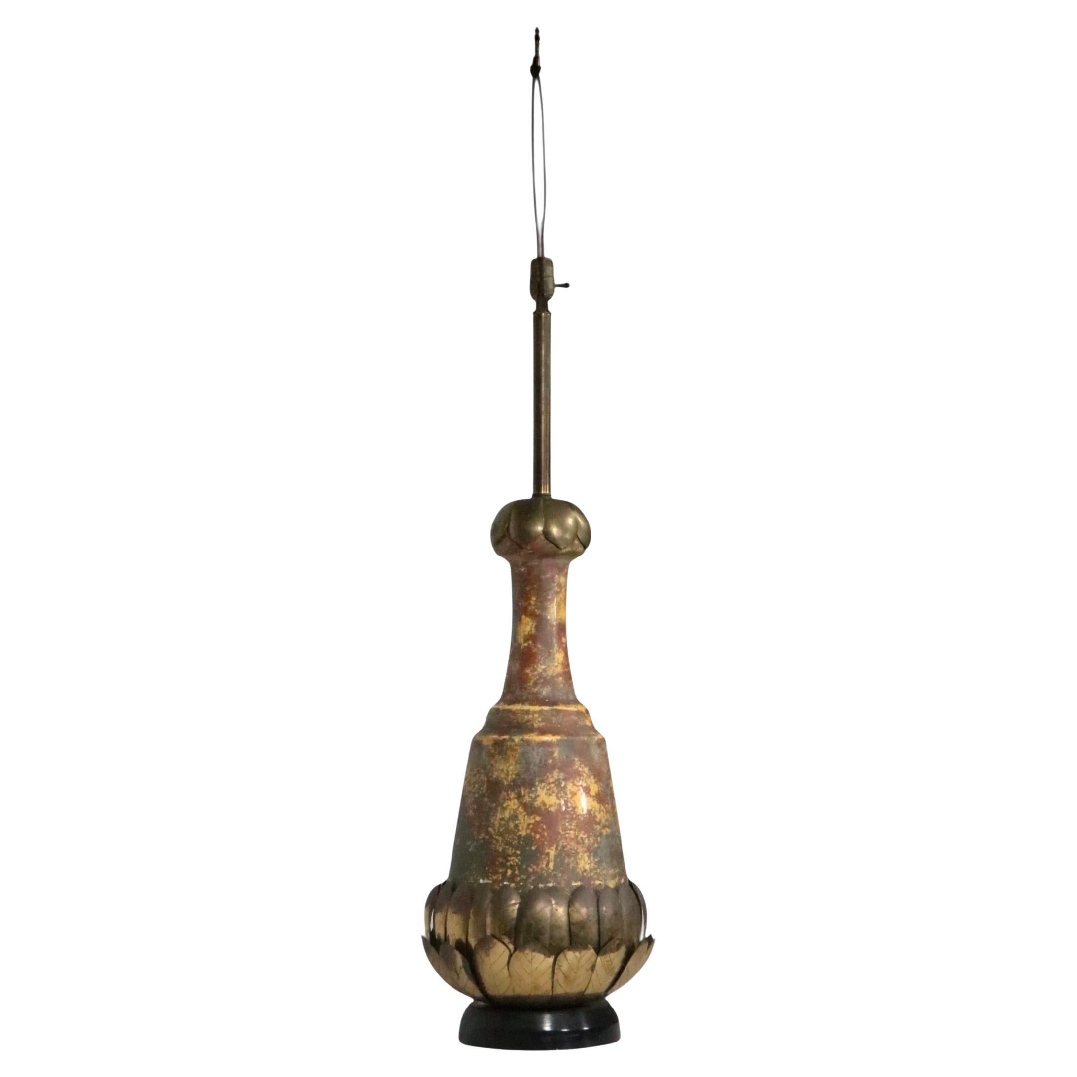 Brutalist Brass and Ceramic Table Lamp c. 1970's