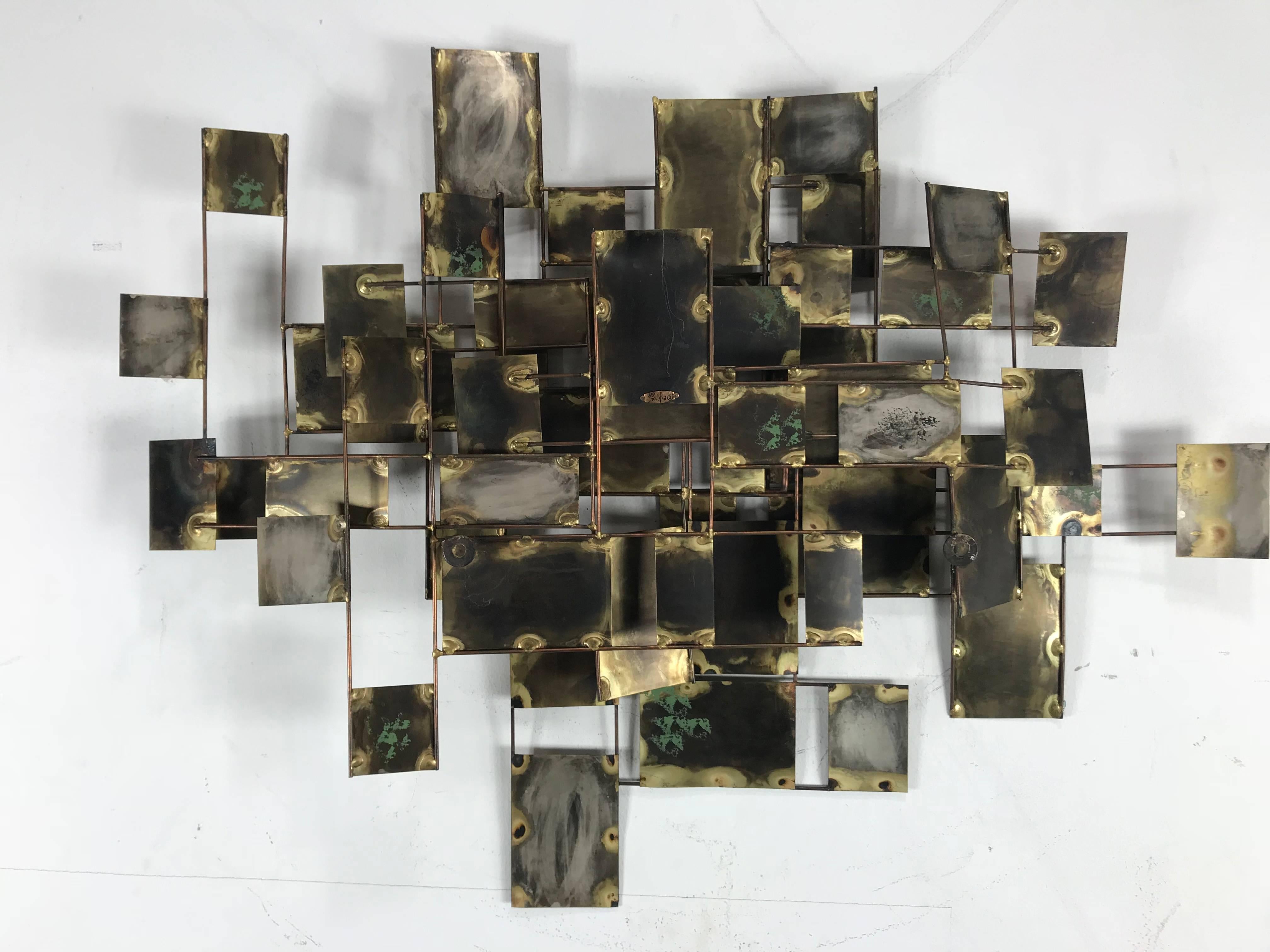 American Brutalist Brass and Copper Wall Sculpture 