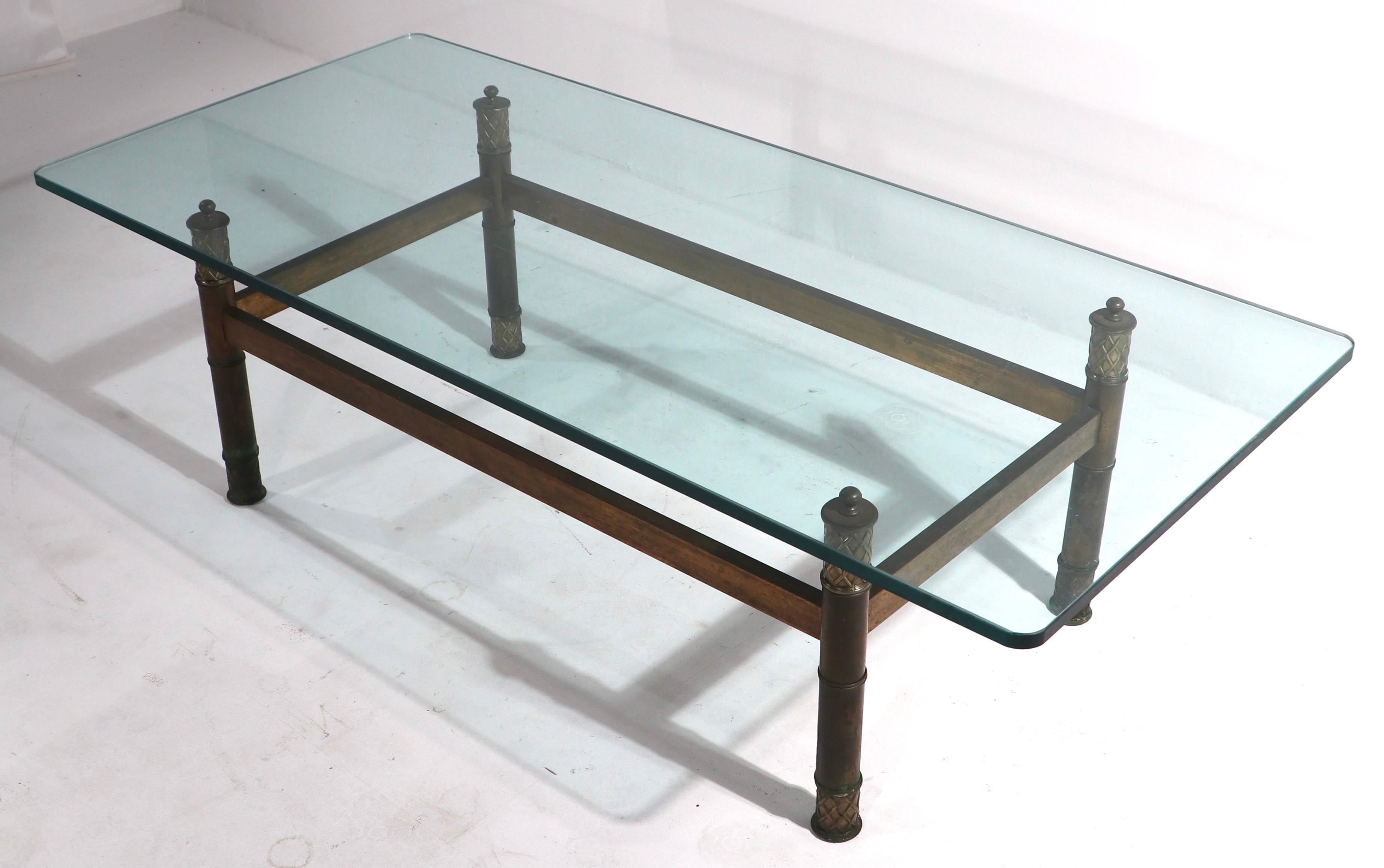Brutalist Brass and Glass Coffee Table For Sale 4