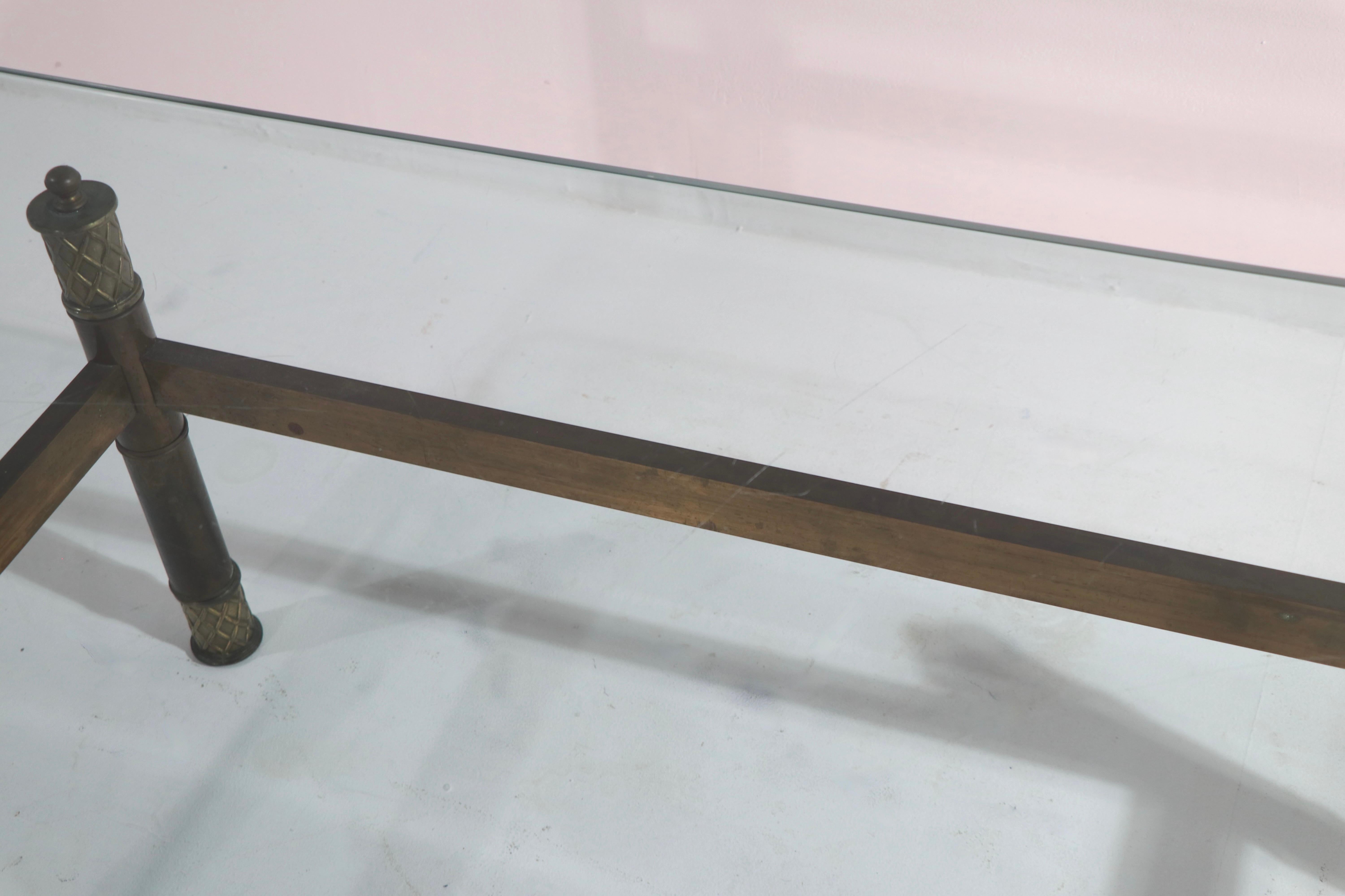 Brutalist Brass and Glass Coffee Table For Sale 5