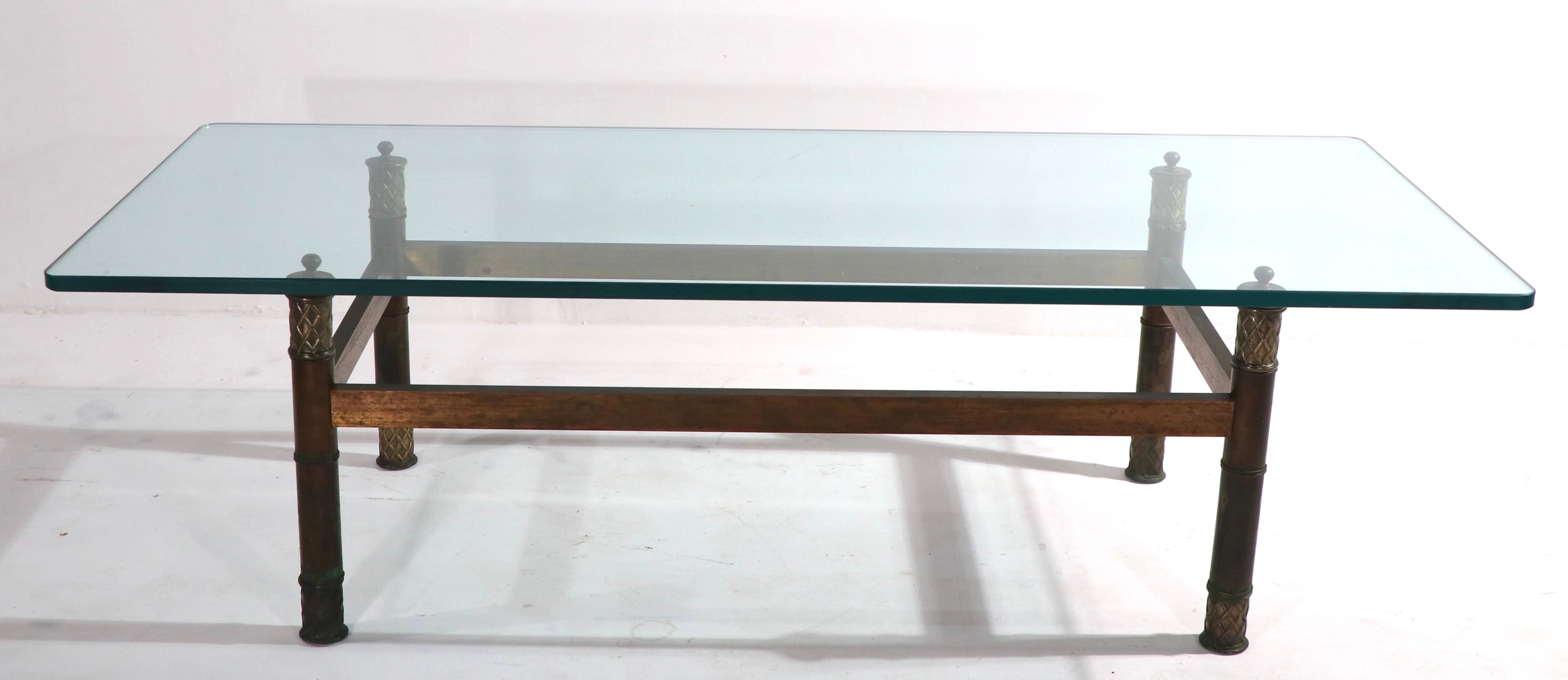 Brutalist Brass and Glass Coffee Table In Good Condition For Sale In New York, NY