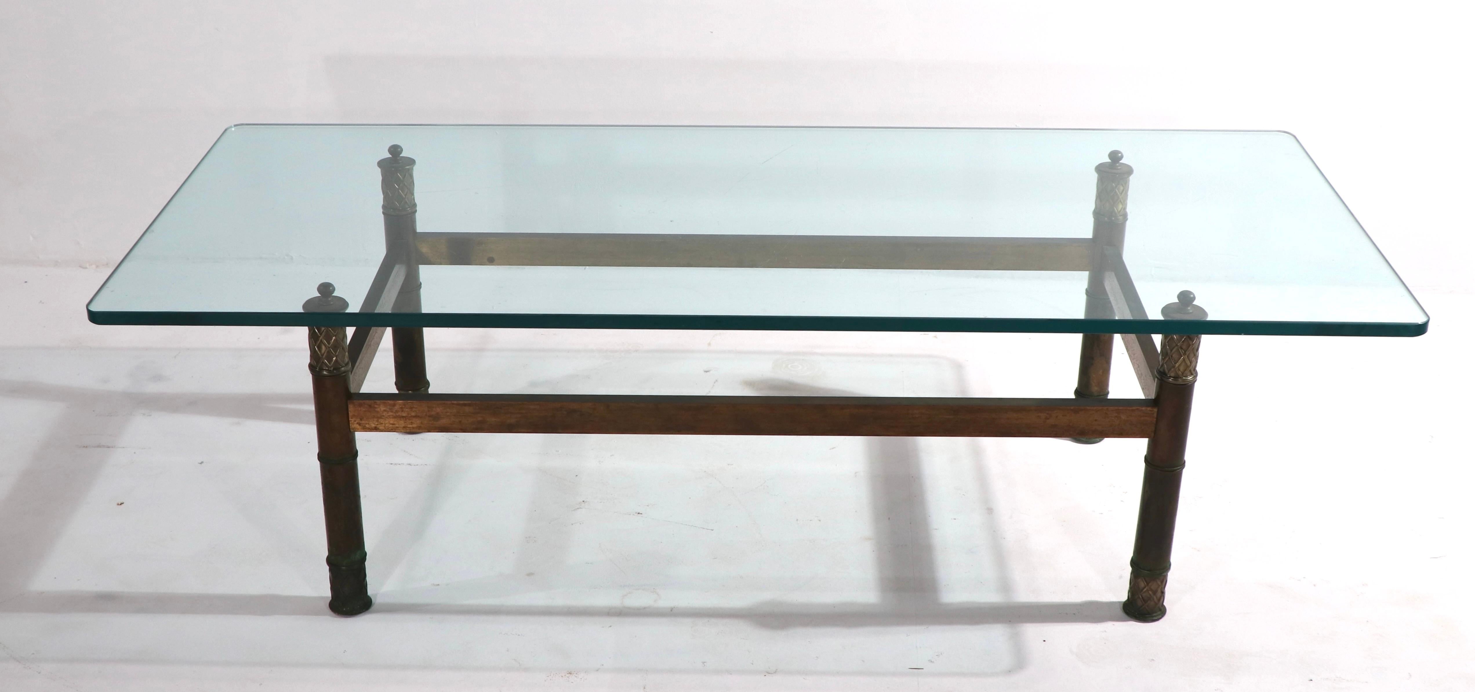 20th Century Brutalist Brass and Glass Coffee Table For Sale