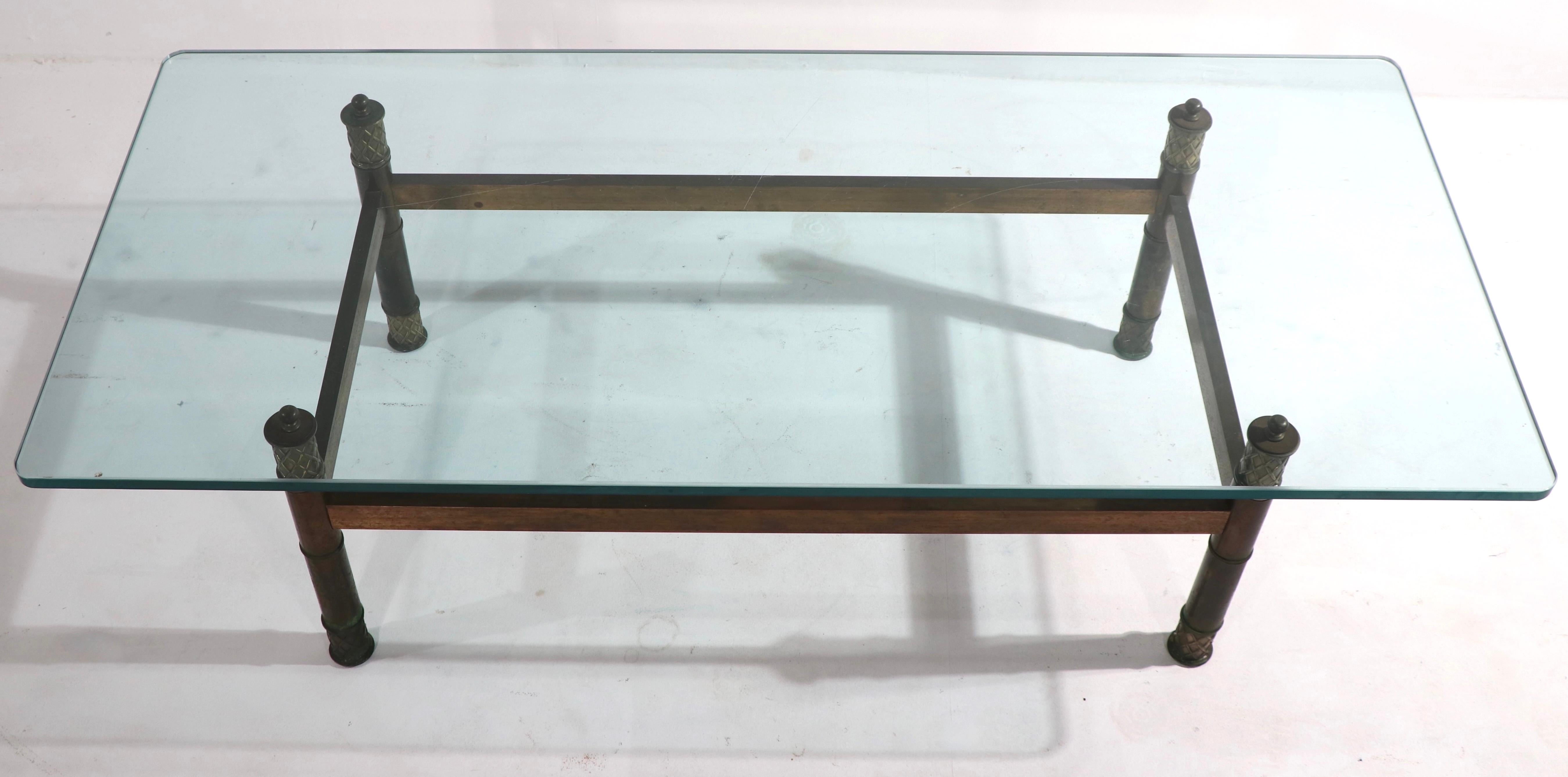 Brutalist Brass and Glass Coffee Table For Sale 2