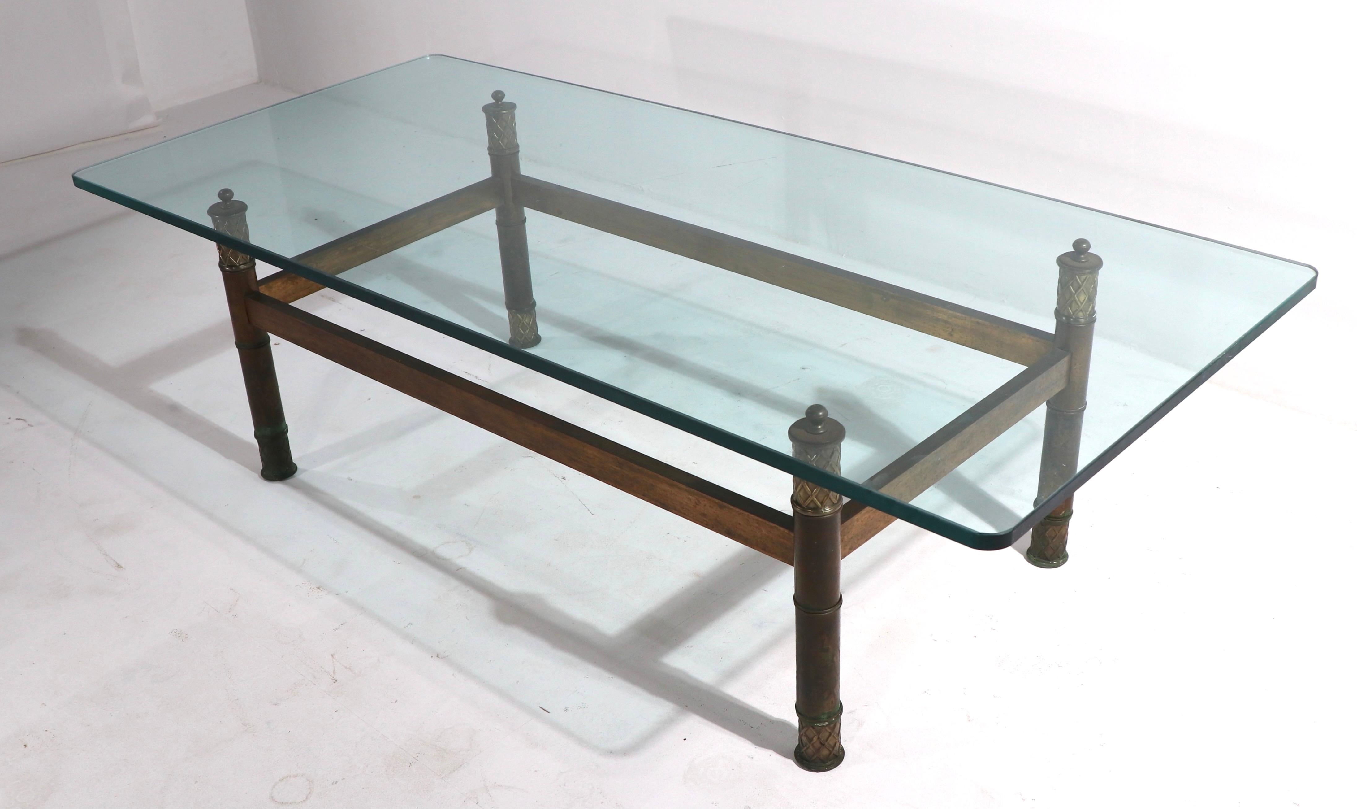 Brutalist Brass and Glass Coffee Table For Sale 3
