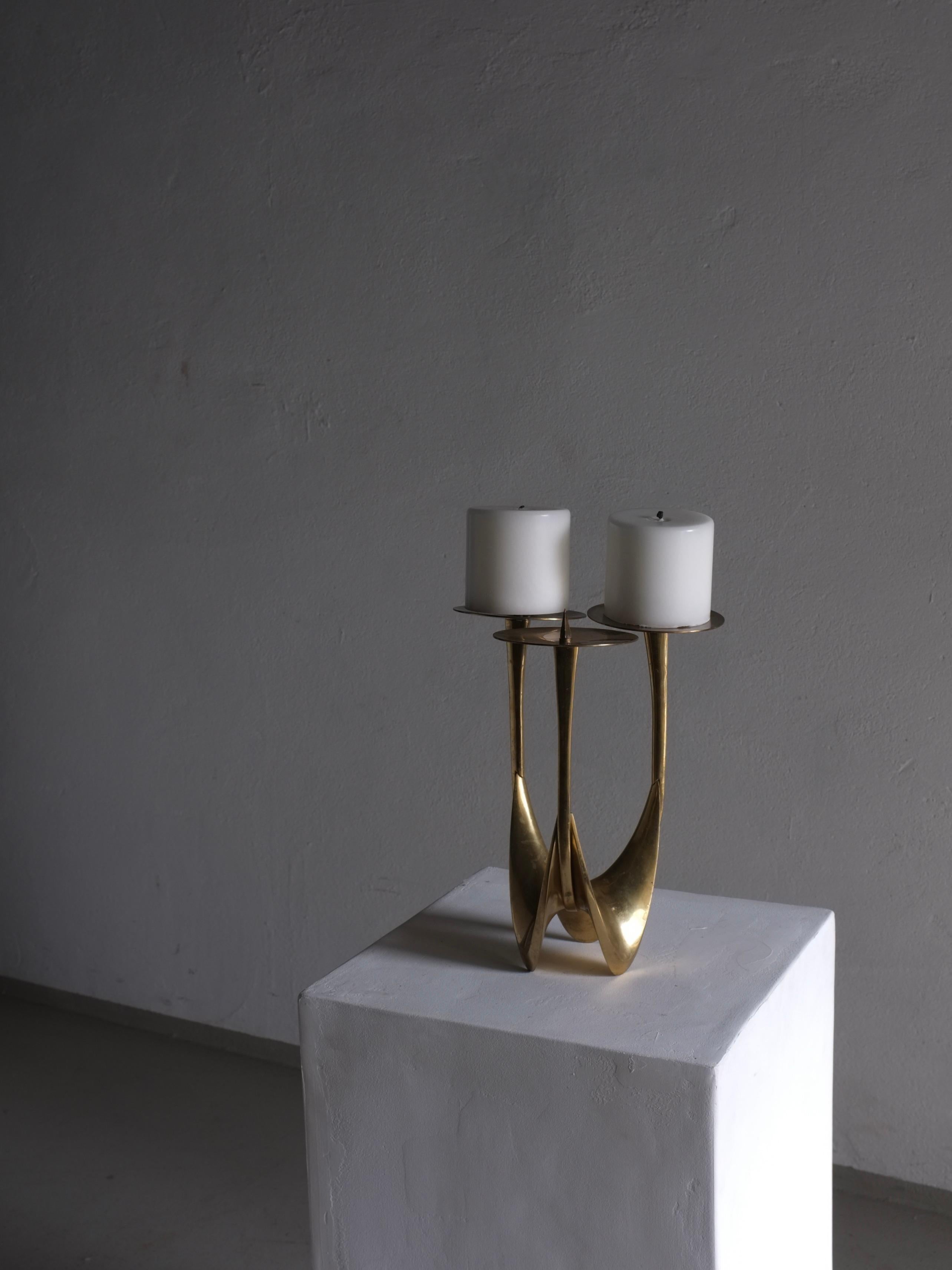 Brutalist Brass Candle Holder by Klaus Ullrich, Faber and Schumacher, 1950s In Good Condition For Sale In Rīga, LV