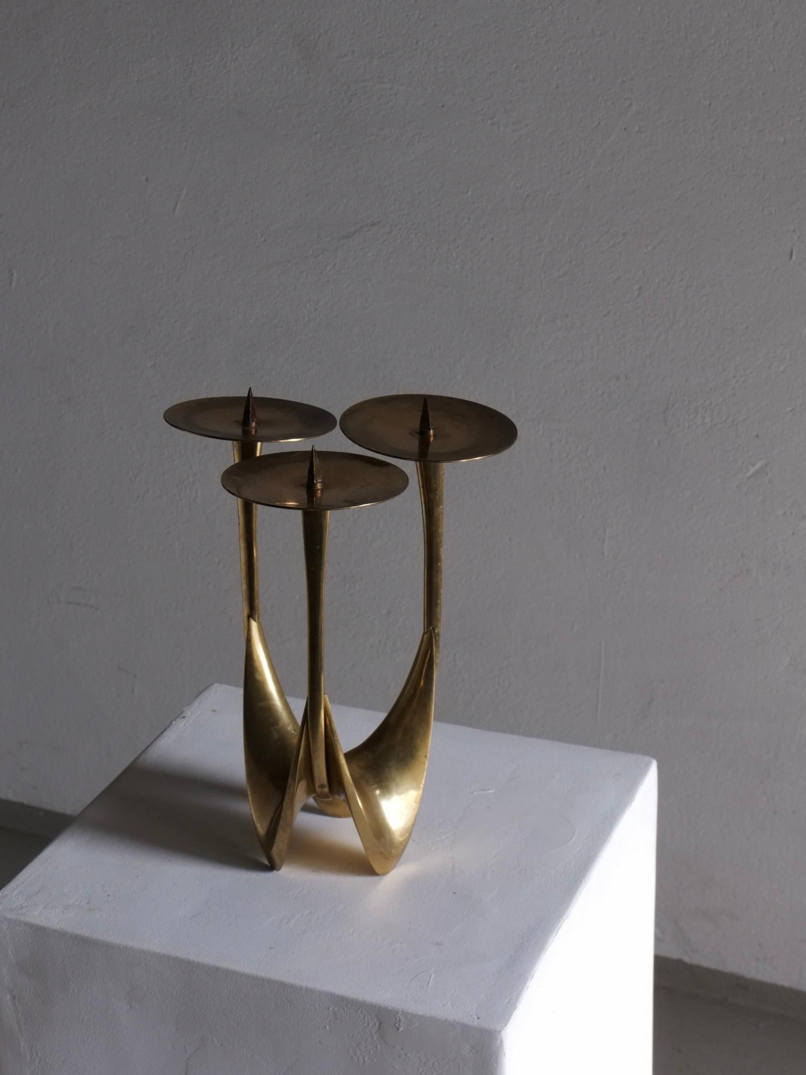 German Brutalist Brass Candle Holder by Klaus Ullrich, Faber and Schumacher, 1950s For Sale