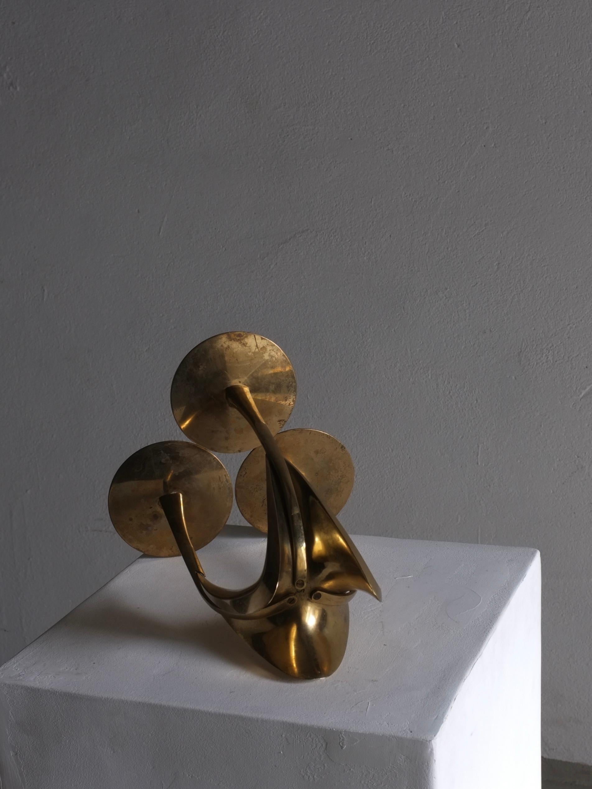 Brutalist Brass Candle Holder by Klaus Ullrich, Faber and Schumacher, 1950s For Sale 1