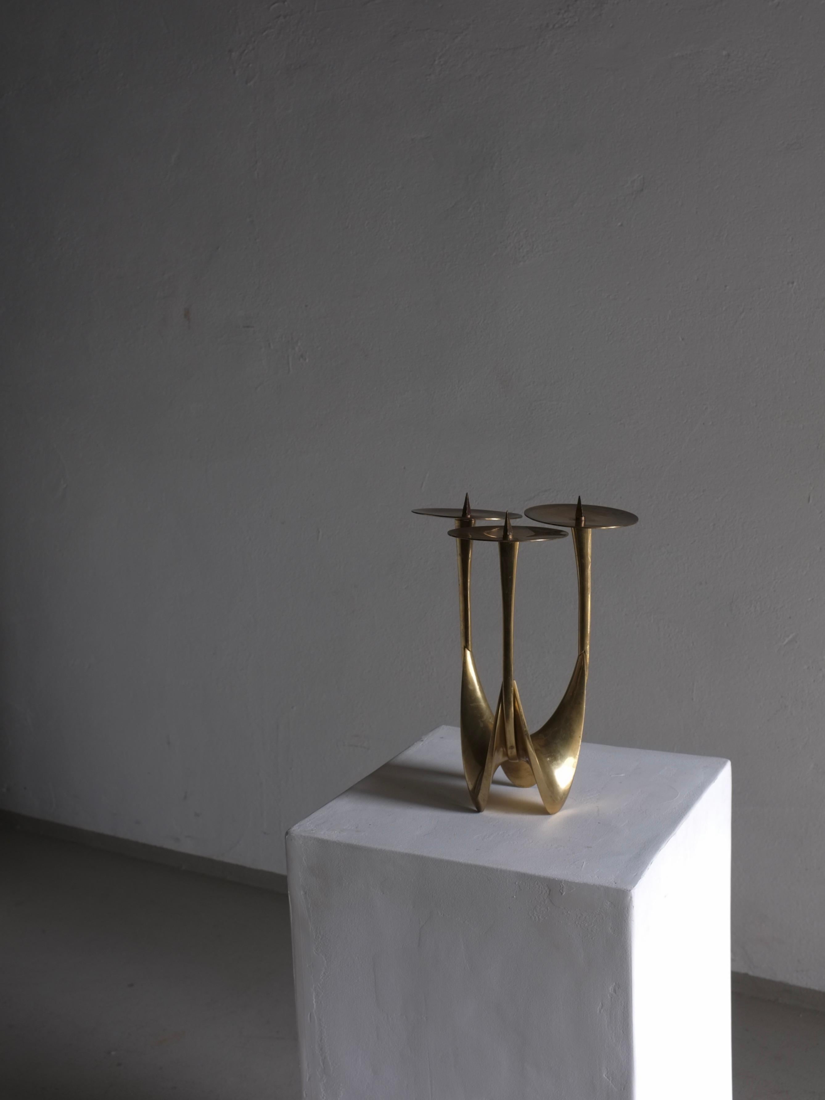 Brutalist Brass Candle Holder by Klaus Ullrich, Faber and Schumacher, 1950s For Sale 2