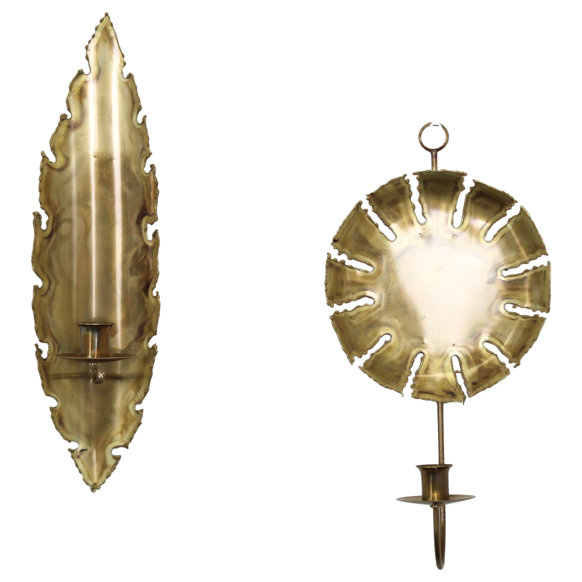 Brutalist Brass Candle Sconces by Svend Aage Holm Sorensen, 1970s, Denmark For Sale