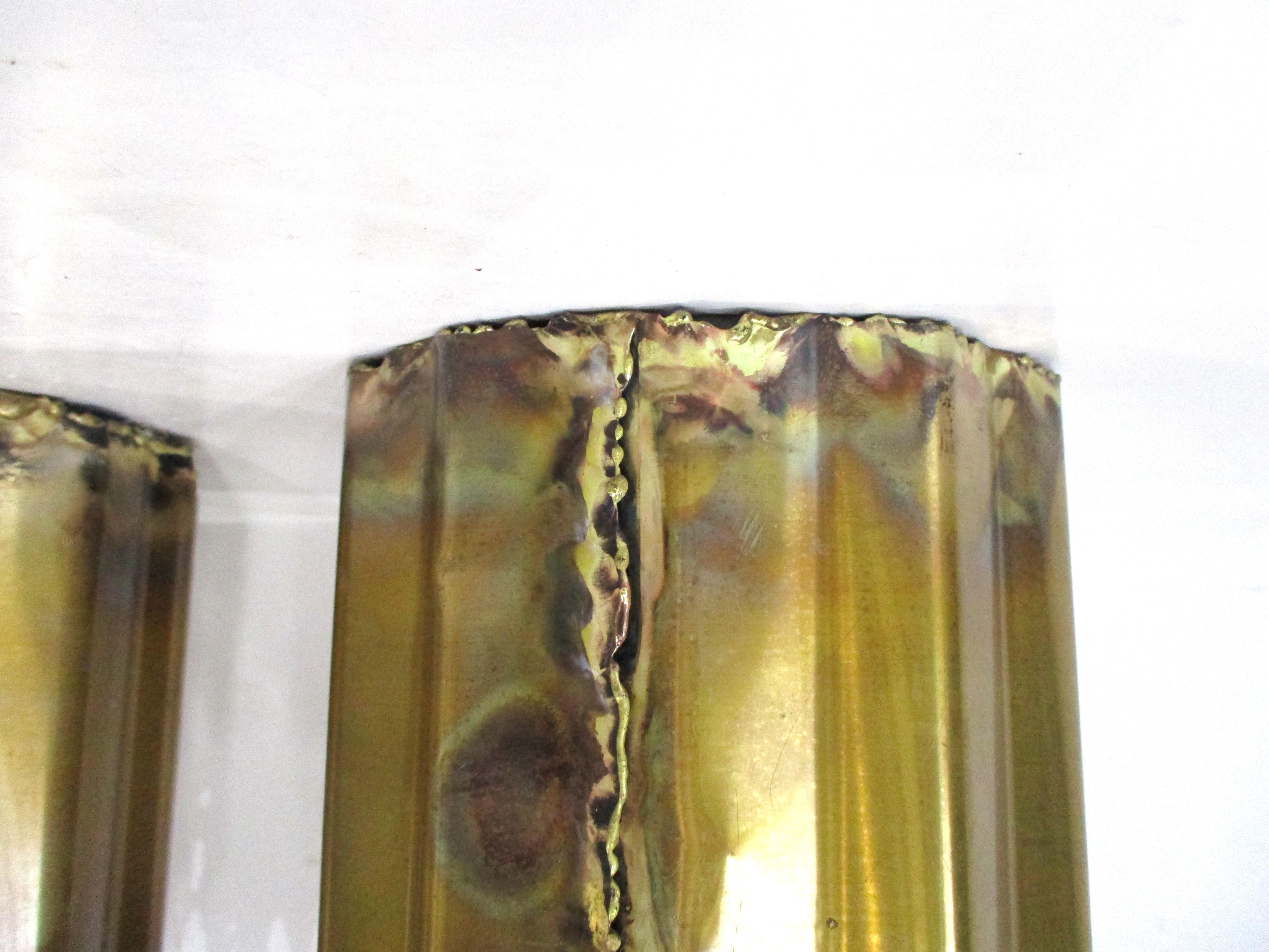 Jere styled Brutalist Brass Ceiling Lights by Tom Greene for Feldman In Good Condition For Sale In Cincinnati, OH