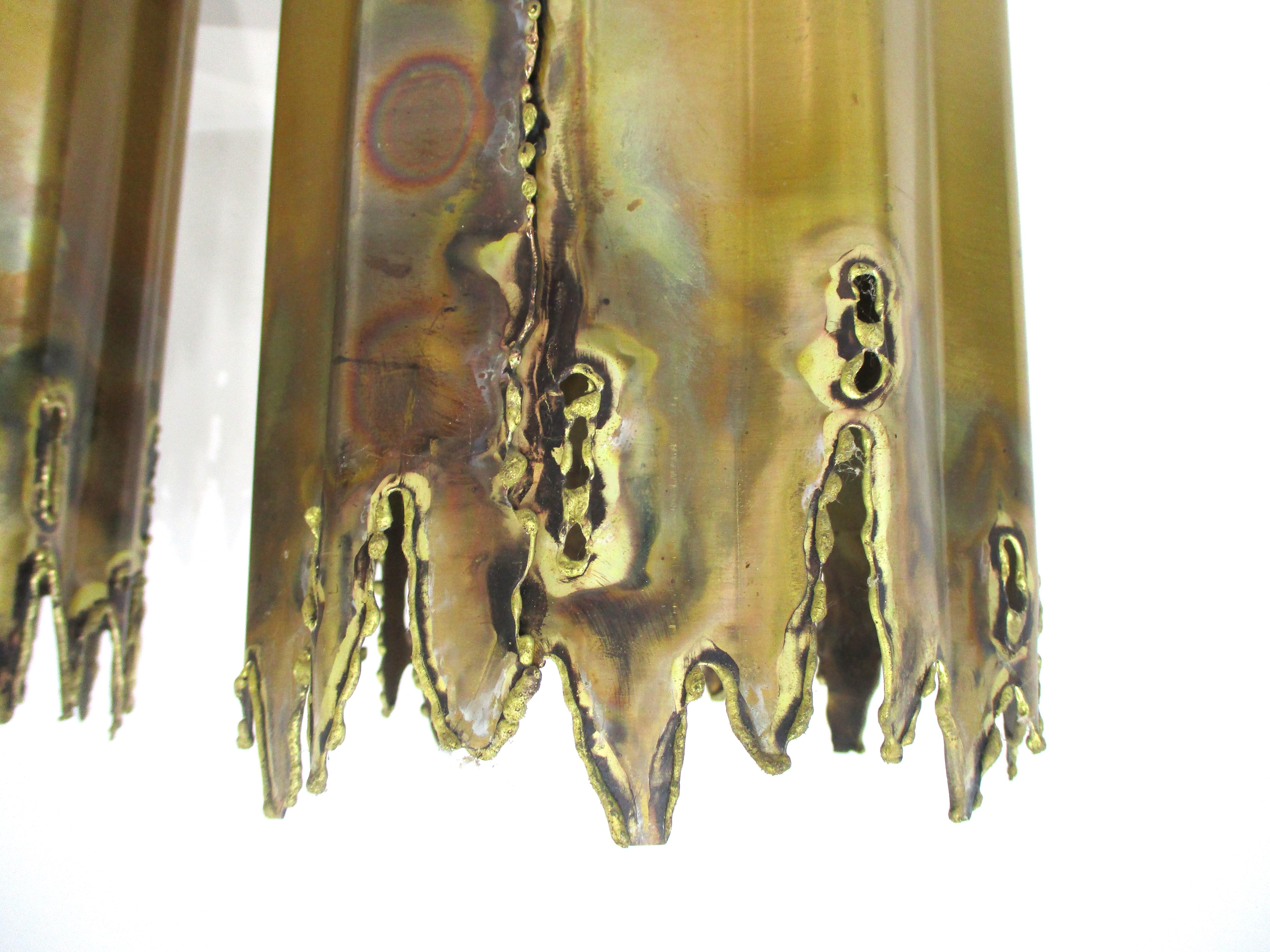 20th Century Jere styled Brutalist Brass Ceiling Lights by Tom Greene for Feldman For Sale