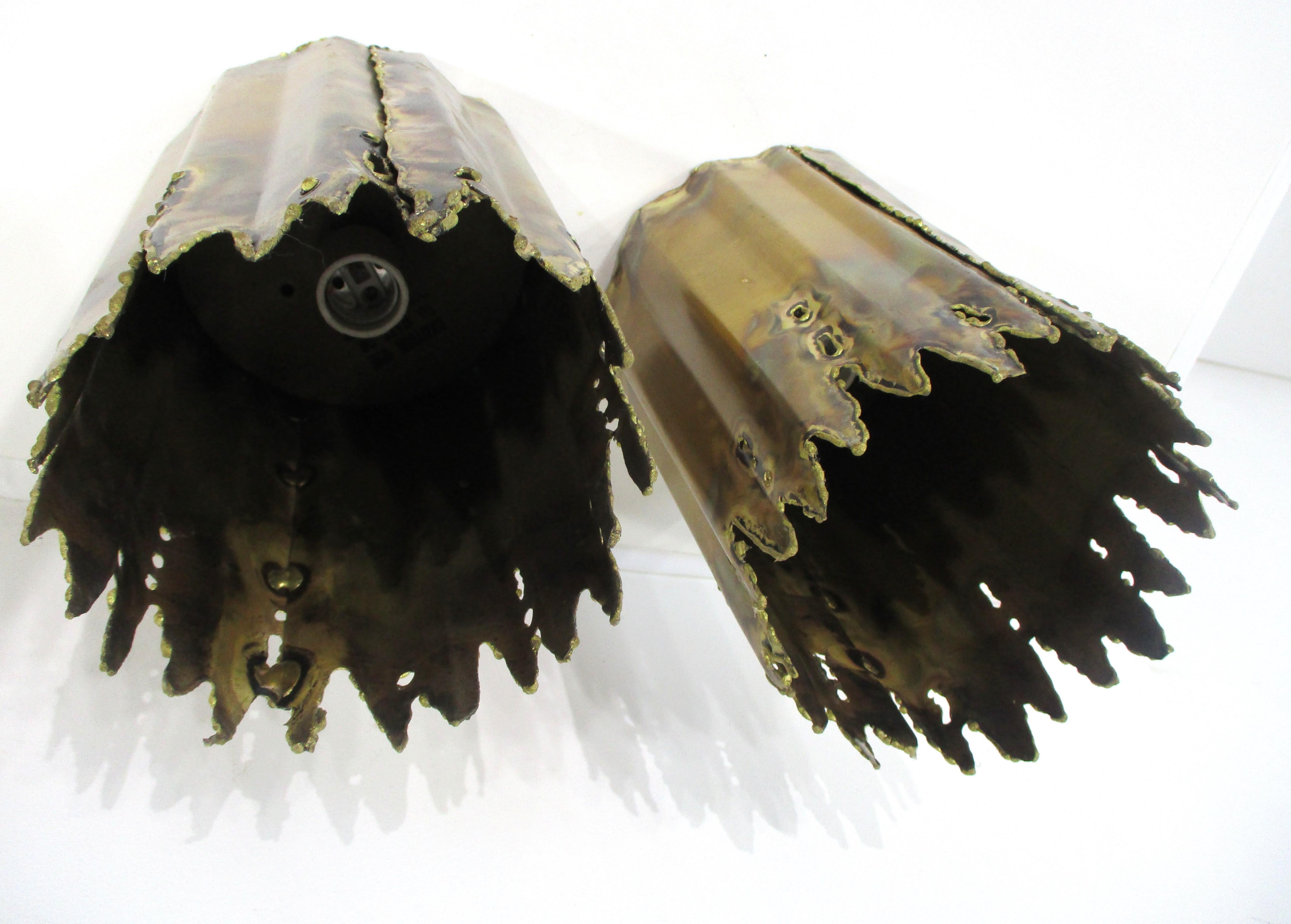 Jere styled Brutalist Brass Ceiling Lights by Tom Greene for Feldman For Sale 2