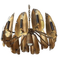 Brutalist Brass Chandelier by Tom Greene for Feldman, 1960s, USA