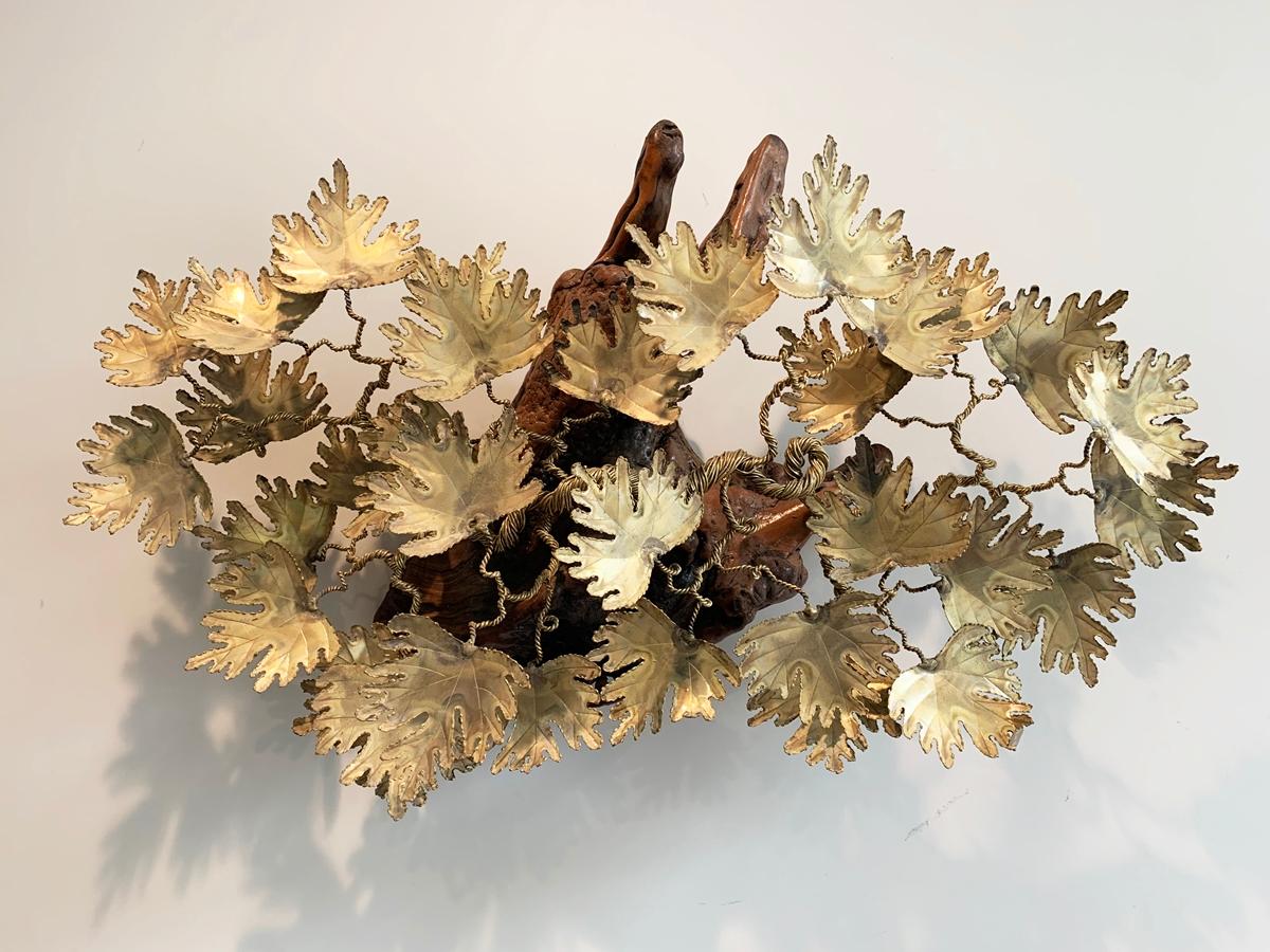 Brutalist Brass & Driftwood Sculpture by Rex A. Spross In Good Condition In Los Angeles, CA