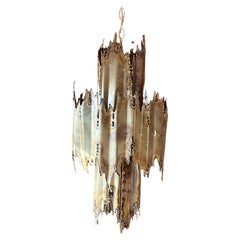 Brutalist Brass Hanging Chandelier by Tom Greene