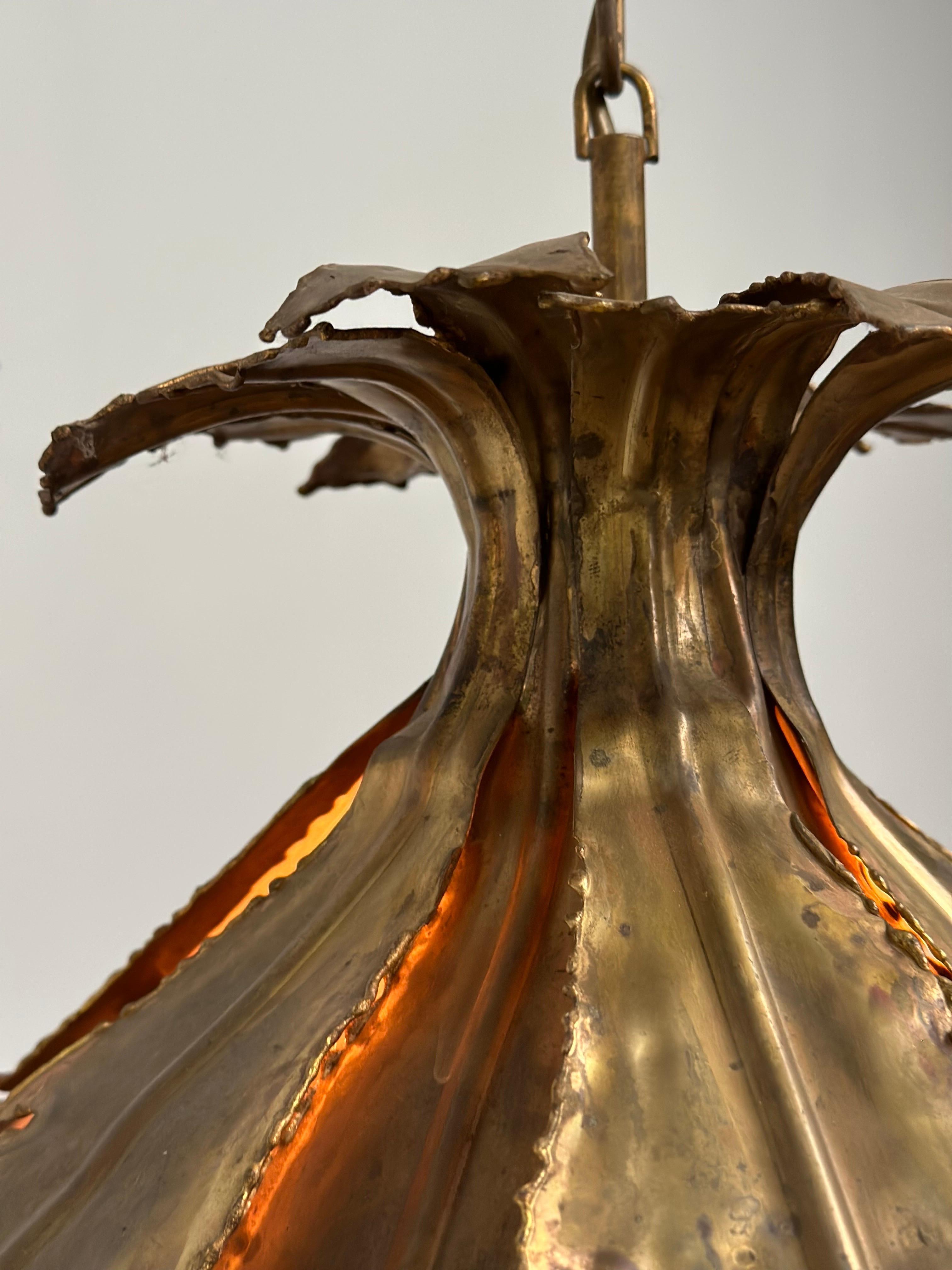 Danish Brutalist Brass Hanging Lamp by Sven Aage Jensen for Holm Sørensen, 1960s For Sale