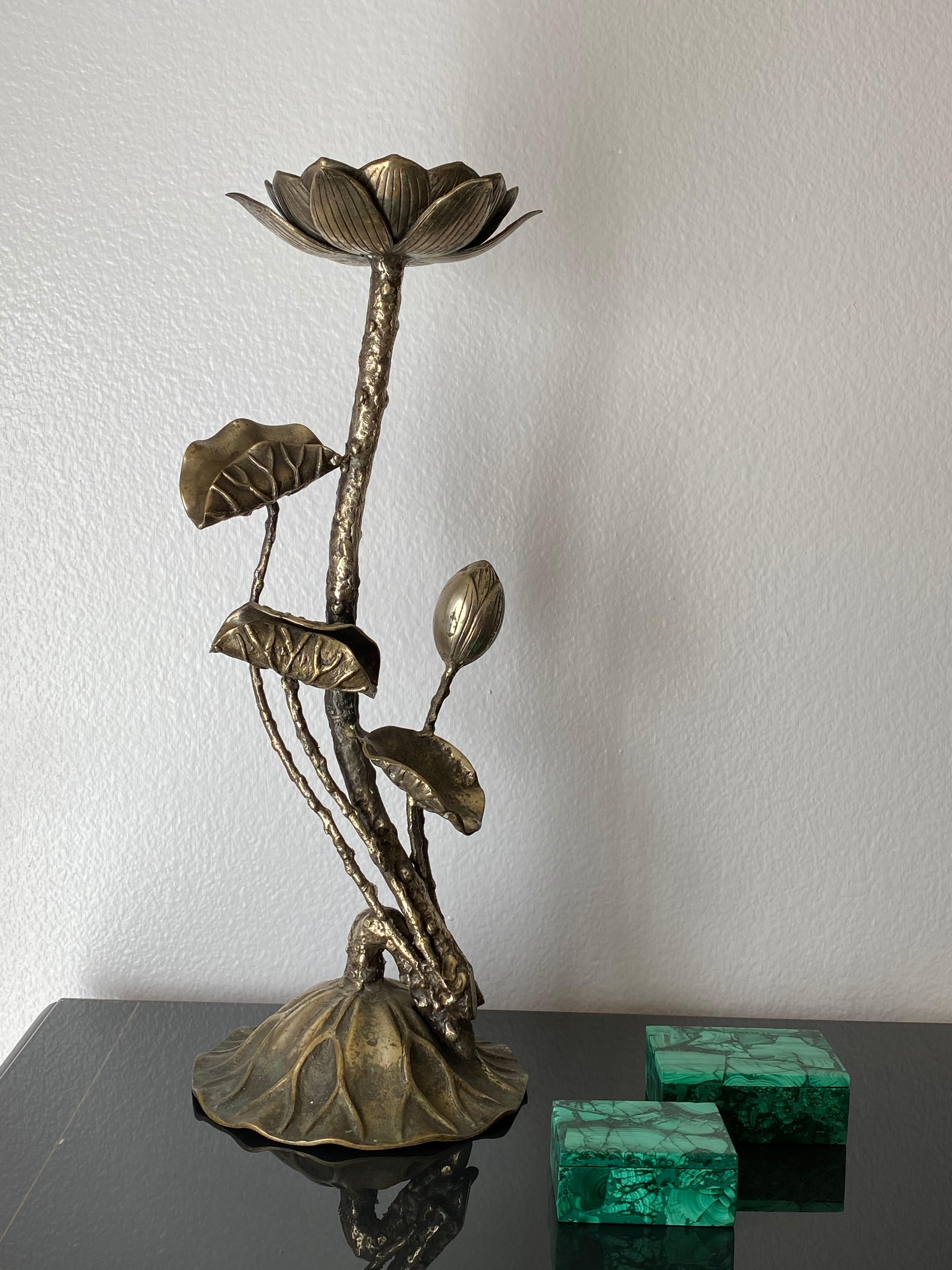 Brutalist Brass Lotus Candleholder 9