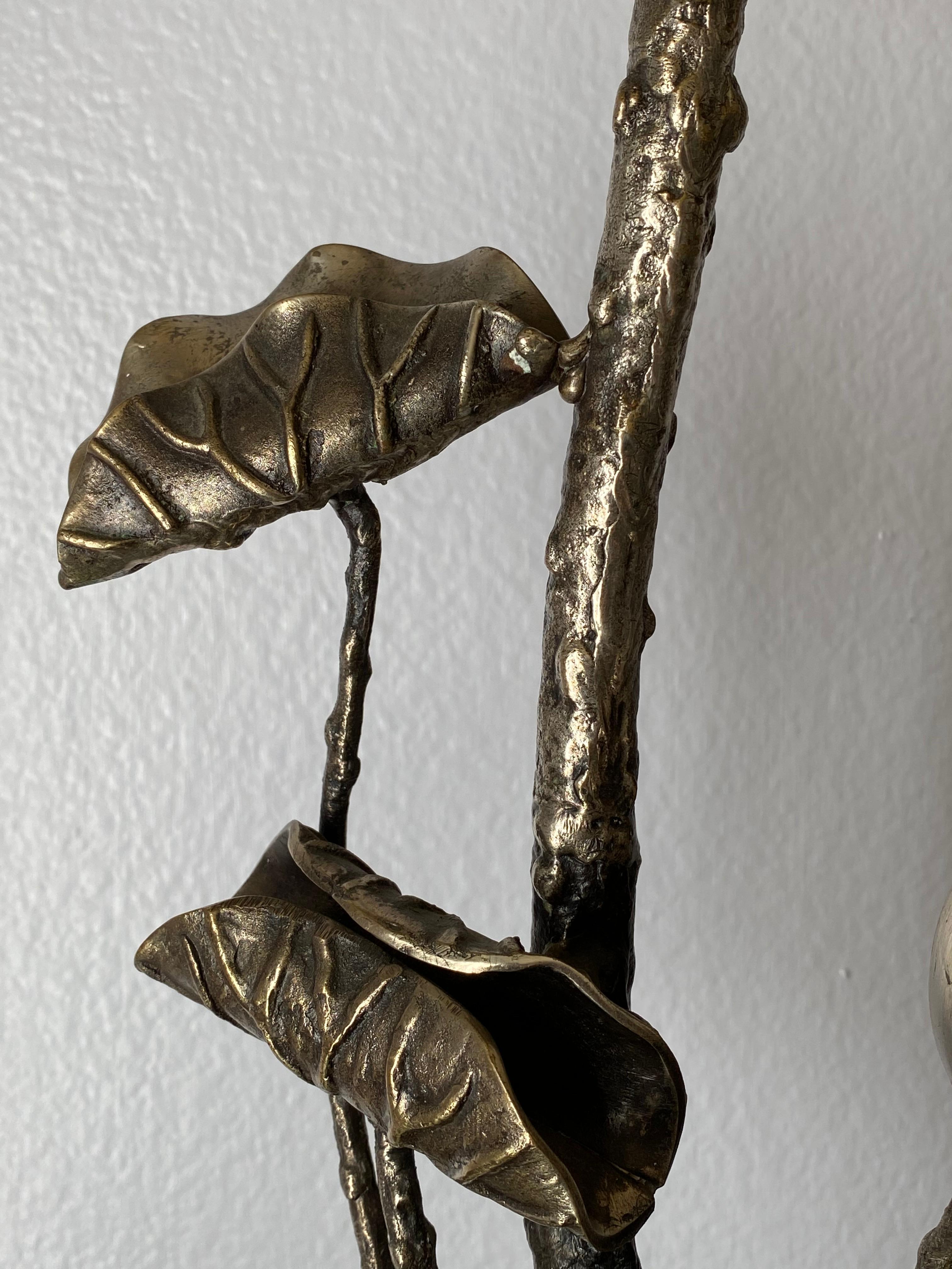 Late 20th Century Brutalist Brass Lotus Candleholder