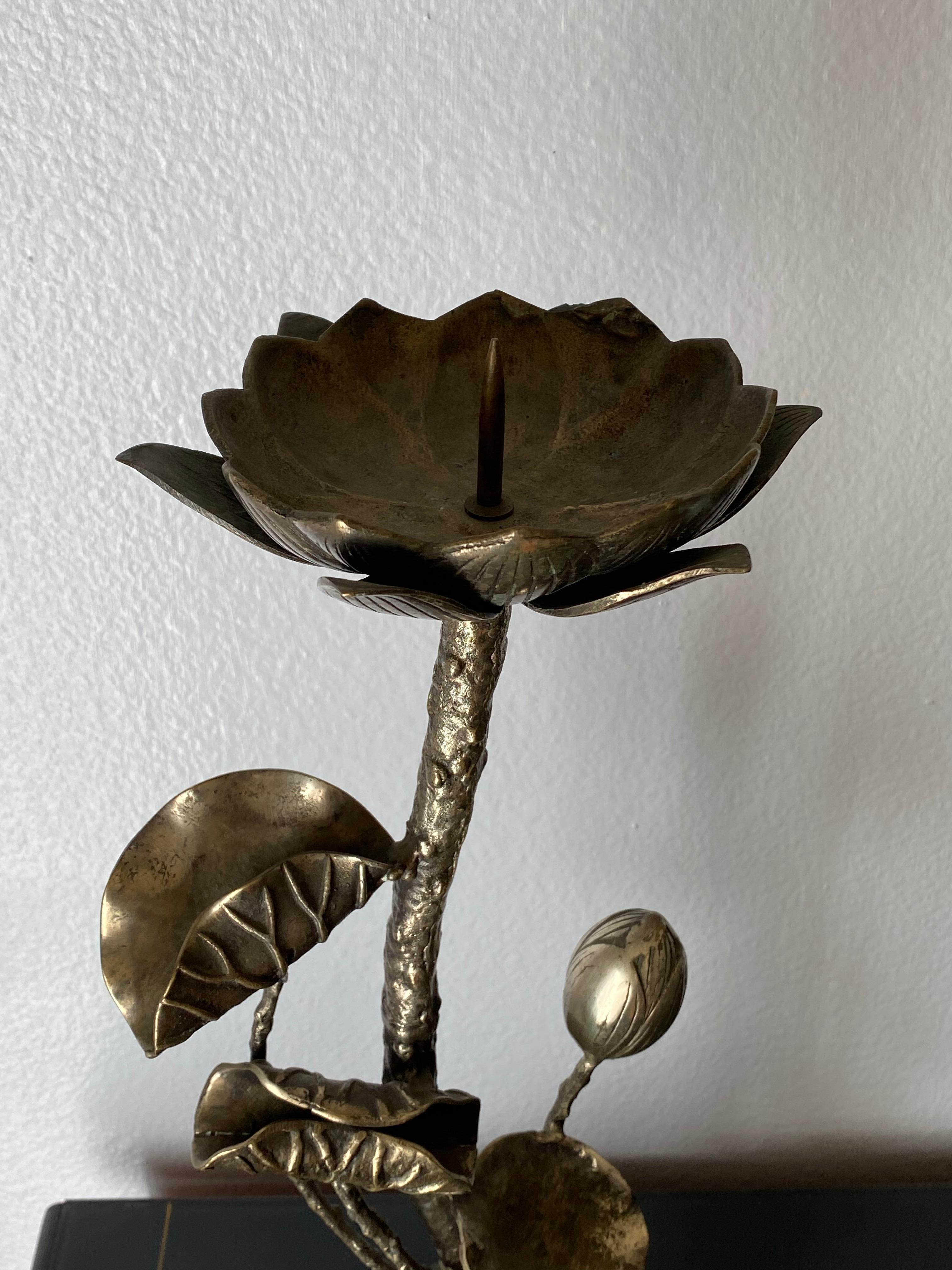 Brutalist Brass Lotus Candleholder 3
