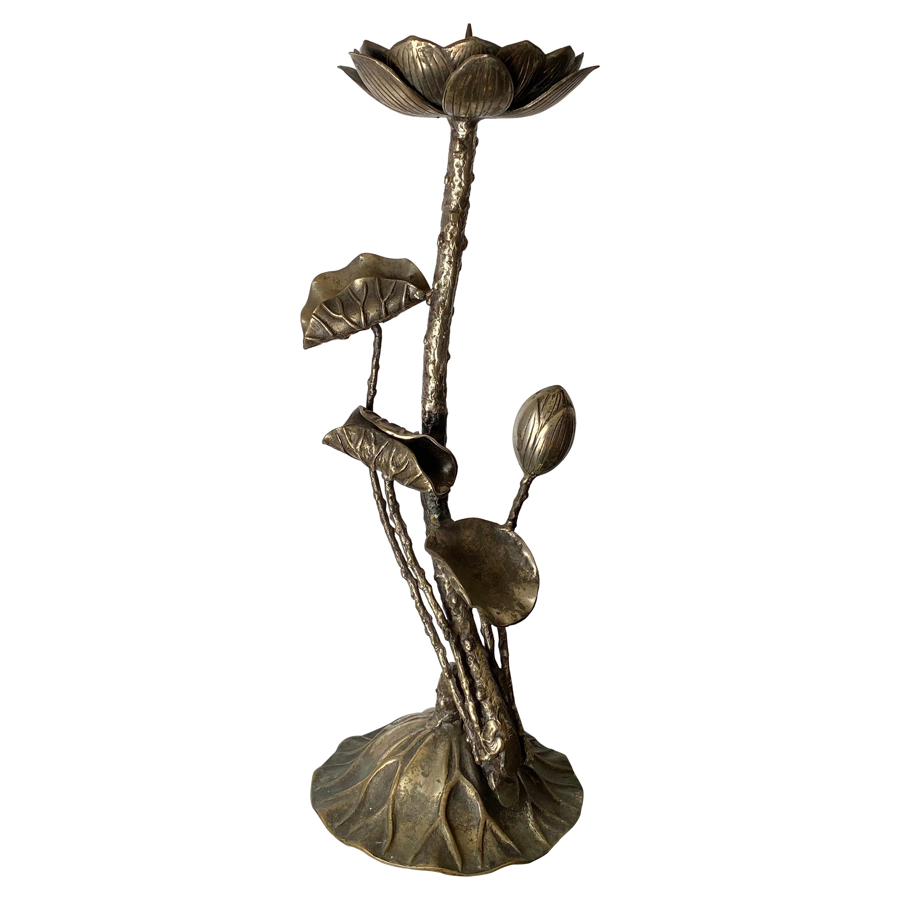 Brutalist Brass Lotus Candleholder