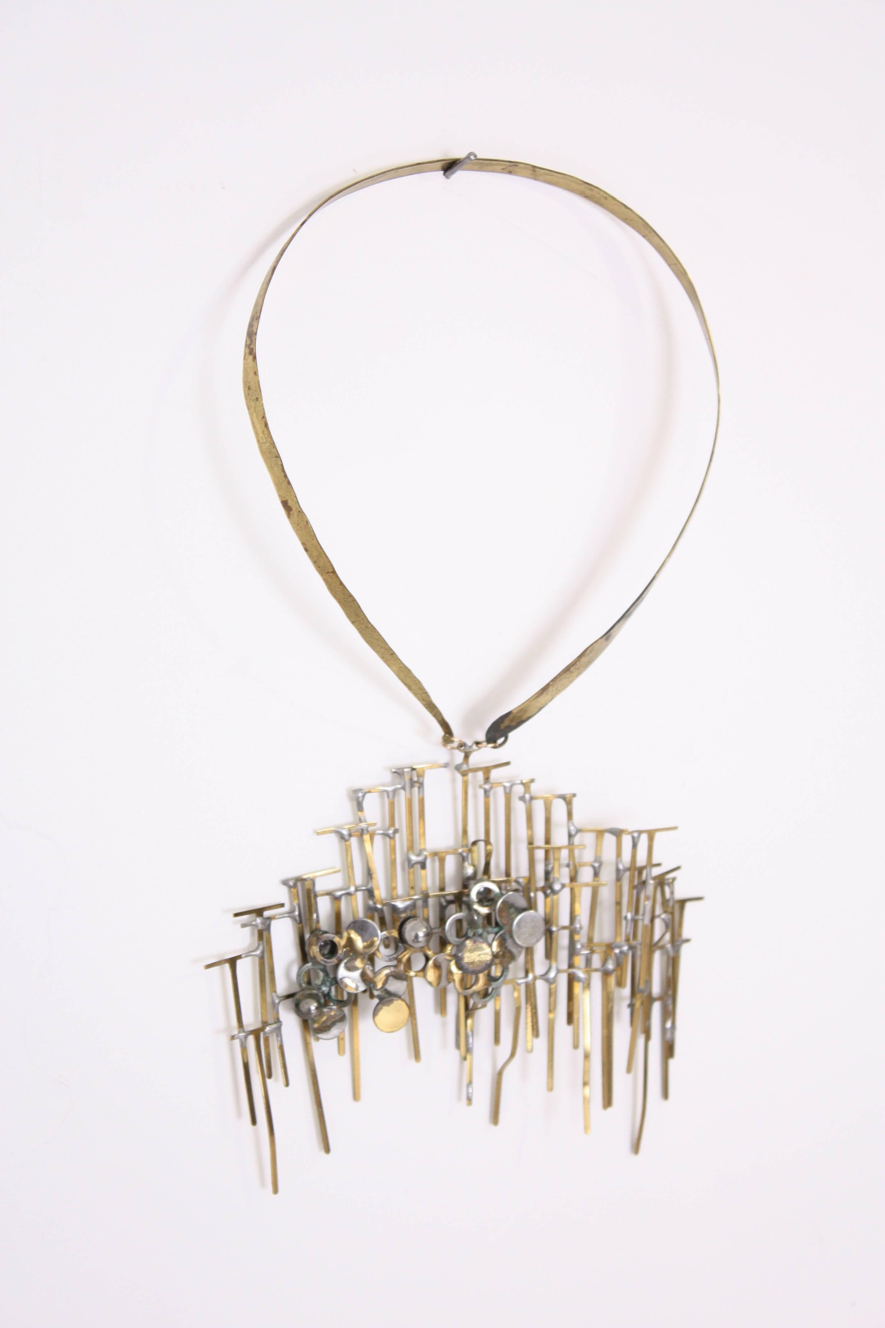 Late 20th Century Brutalist Brass Necklace For Sale