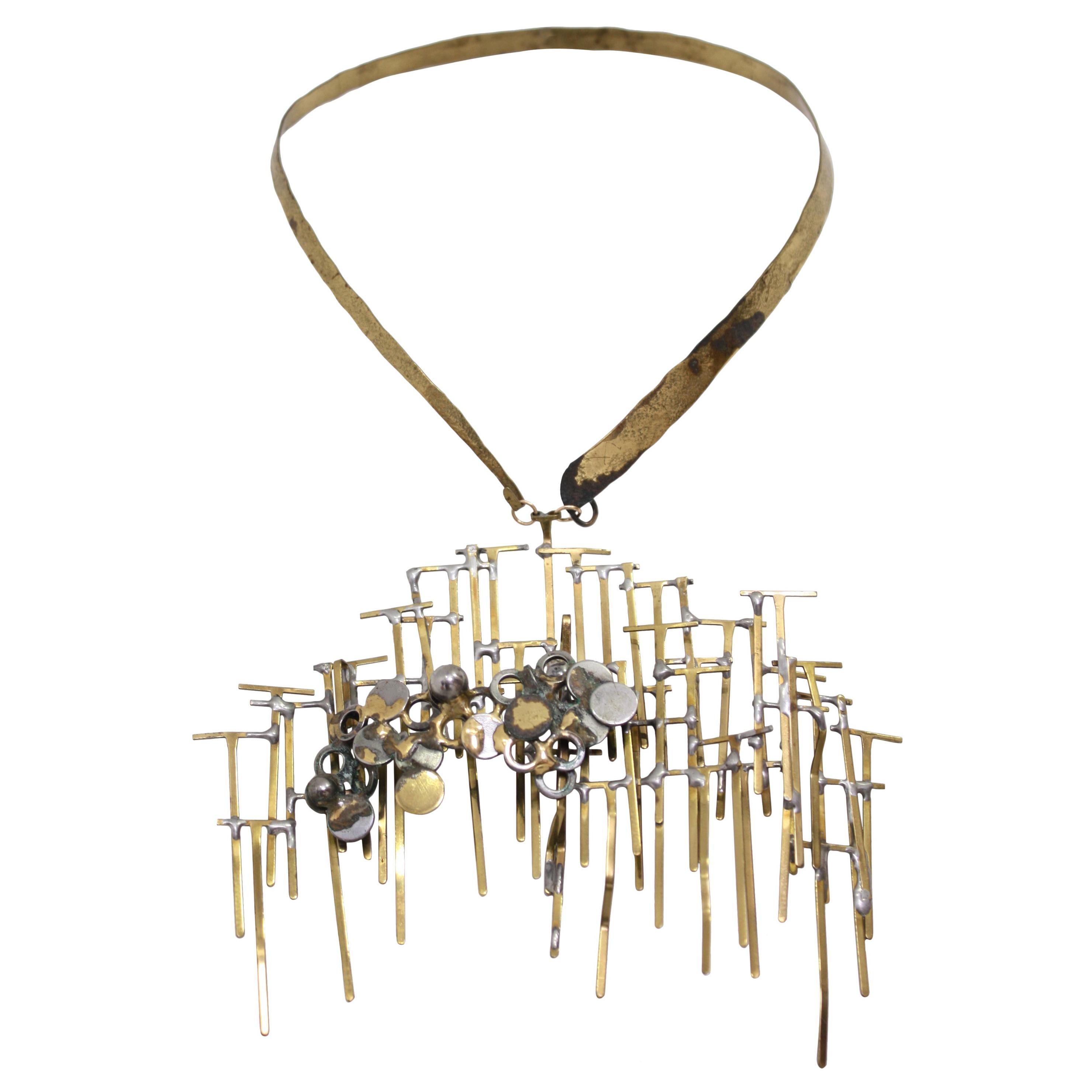 Brutalist Brass Necklace For Sale