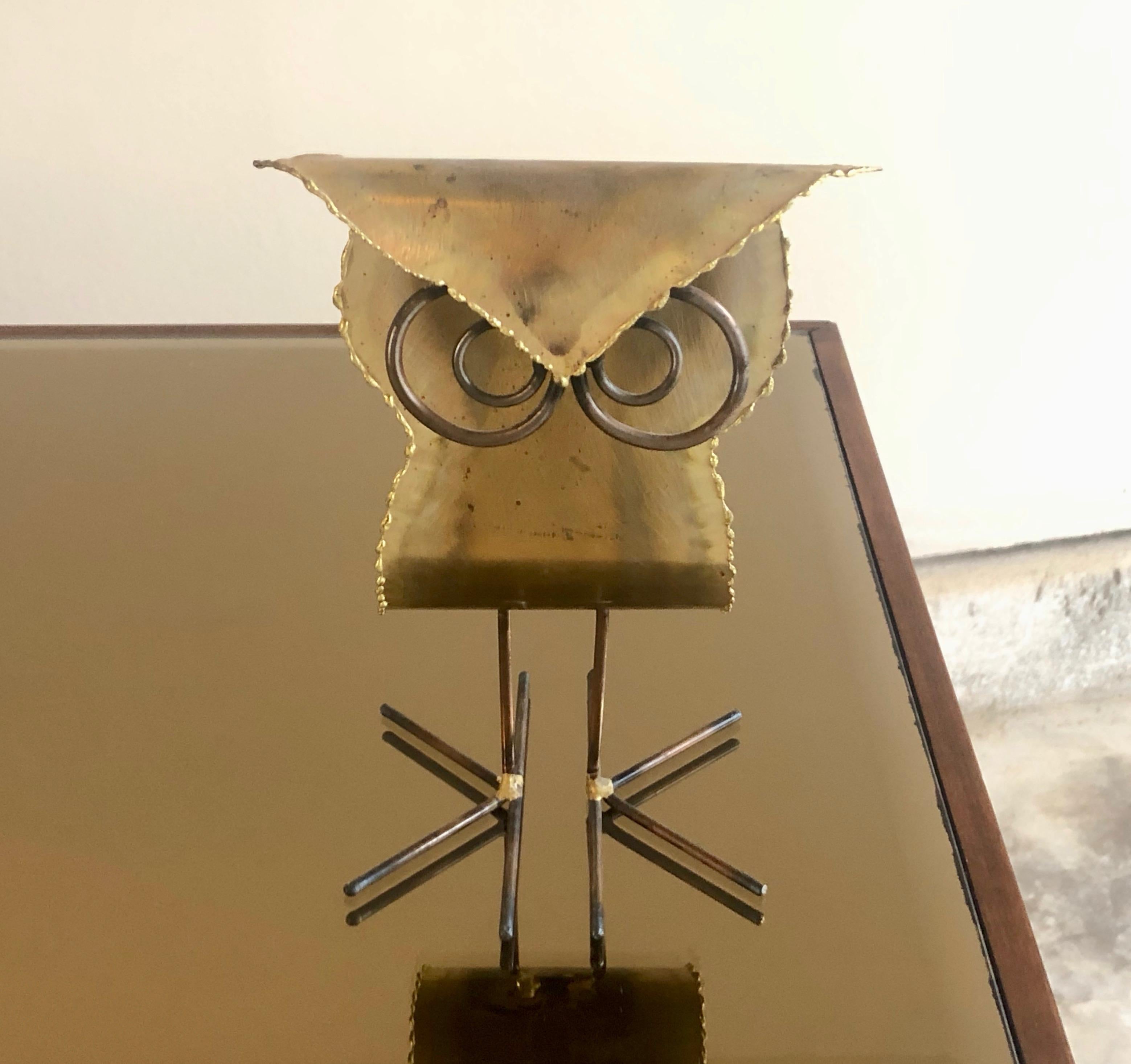 Brutalist Brass Owl Sculpture In Good Condition In Denton, TX