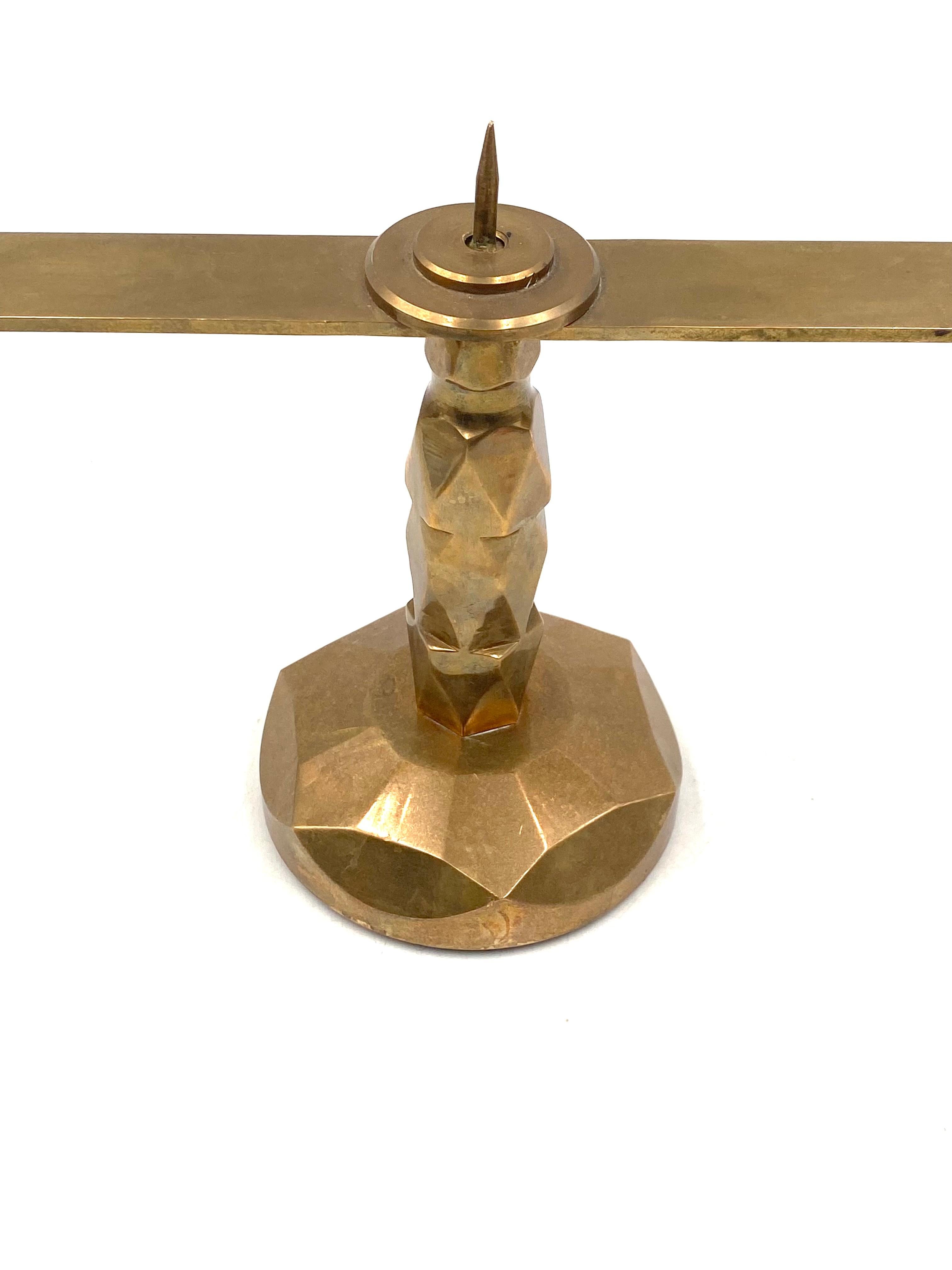 Brutalist brass pair of candle holders, France 1970s For Sale 12