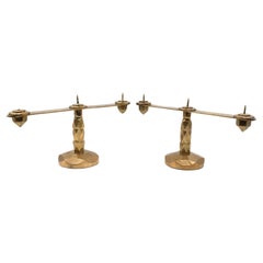 Brutalist brass pair of candle holders, France 1970s