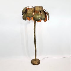 Brutalist Brass Palm Tree Floor Lamp 1970 Hollywood Regency Maison Jansen Style