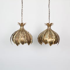 Brutalist Brass Pendant Lights by Svend Aage Holm Sorensen, 1960s, Denmark