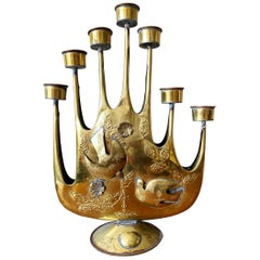 Vintage Brutalist Brass Plated Tin Candelabra by Gene Byron, circa 1965