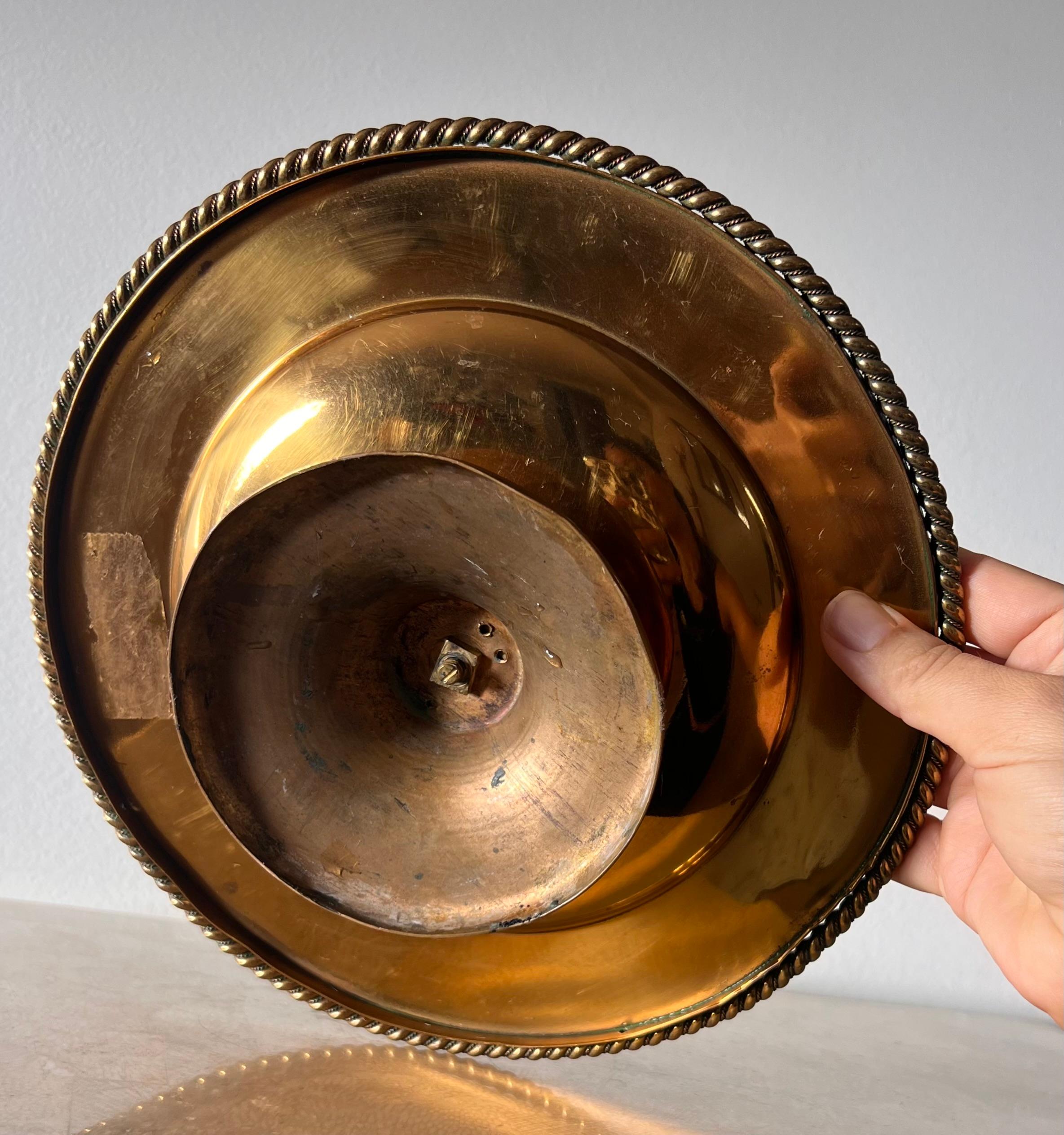 Brutalist brass platter with embossed sun and onyx appliqués, 20th century  5